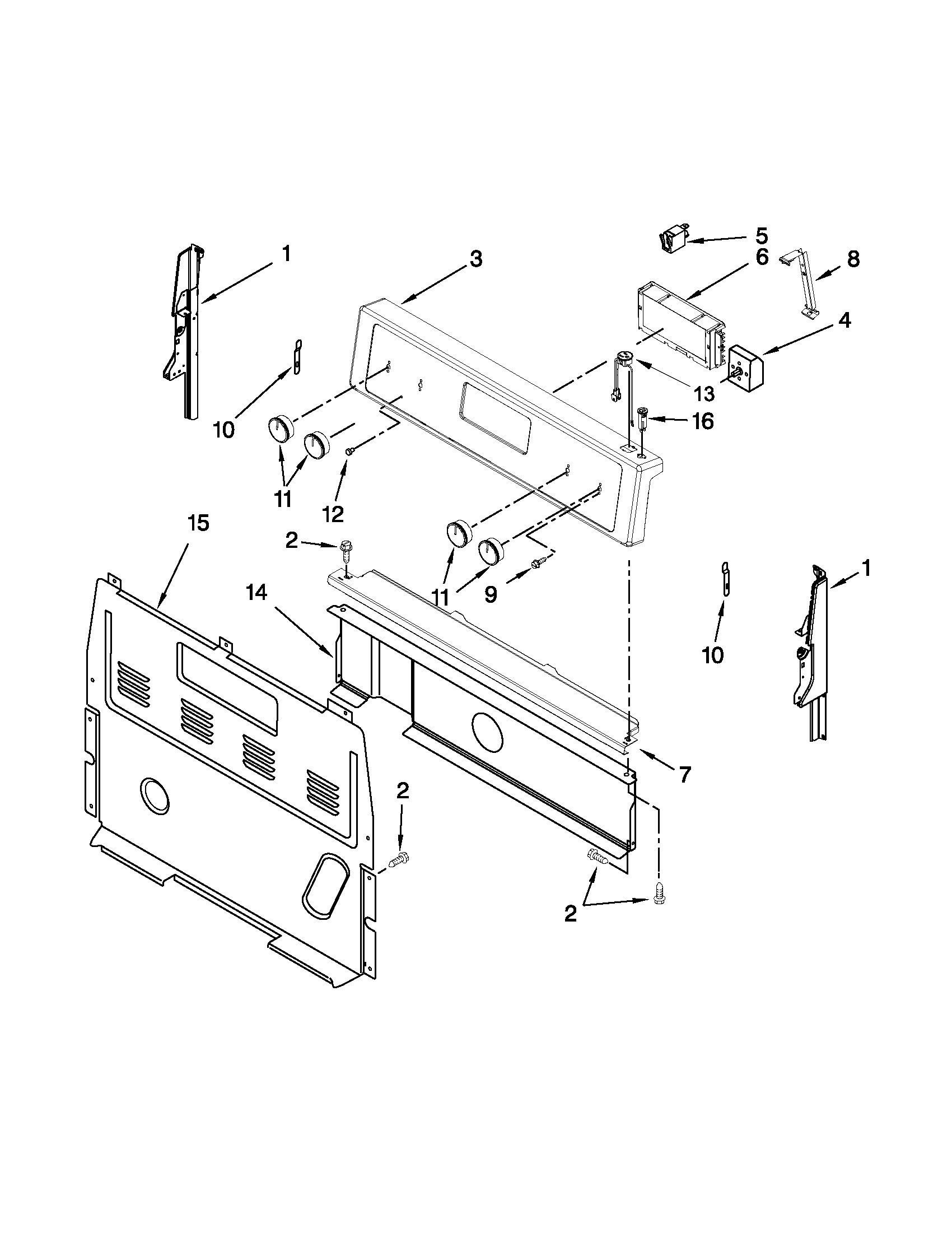 Whirlpool YWFC150M0AB0 control panel parts diagram