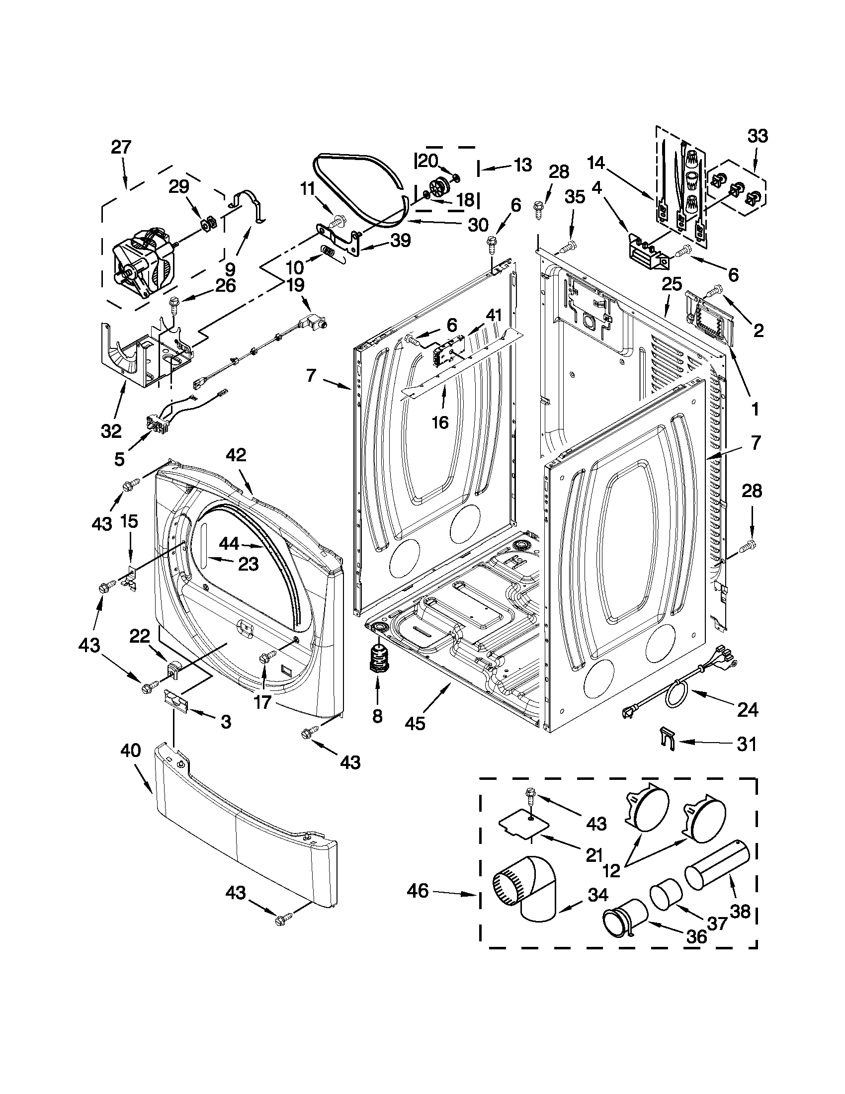 Inglis YIED7300WW2 cabinet parts diagram