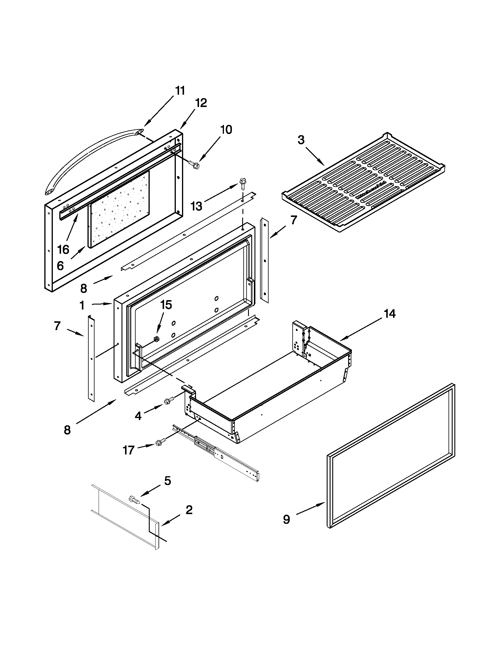 KitchenAid KBFC42FTS07 freezer door and basket parts diagram