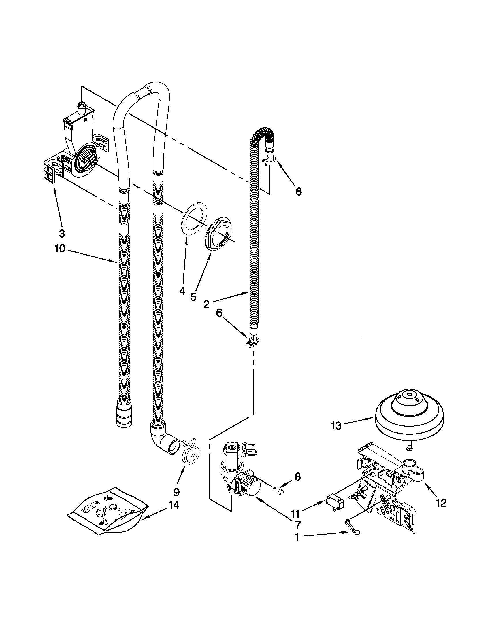 Maytag MDB4709PAM2 fill, drain and overfill parts diagram