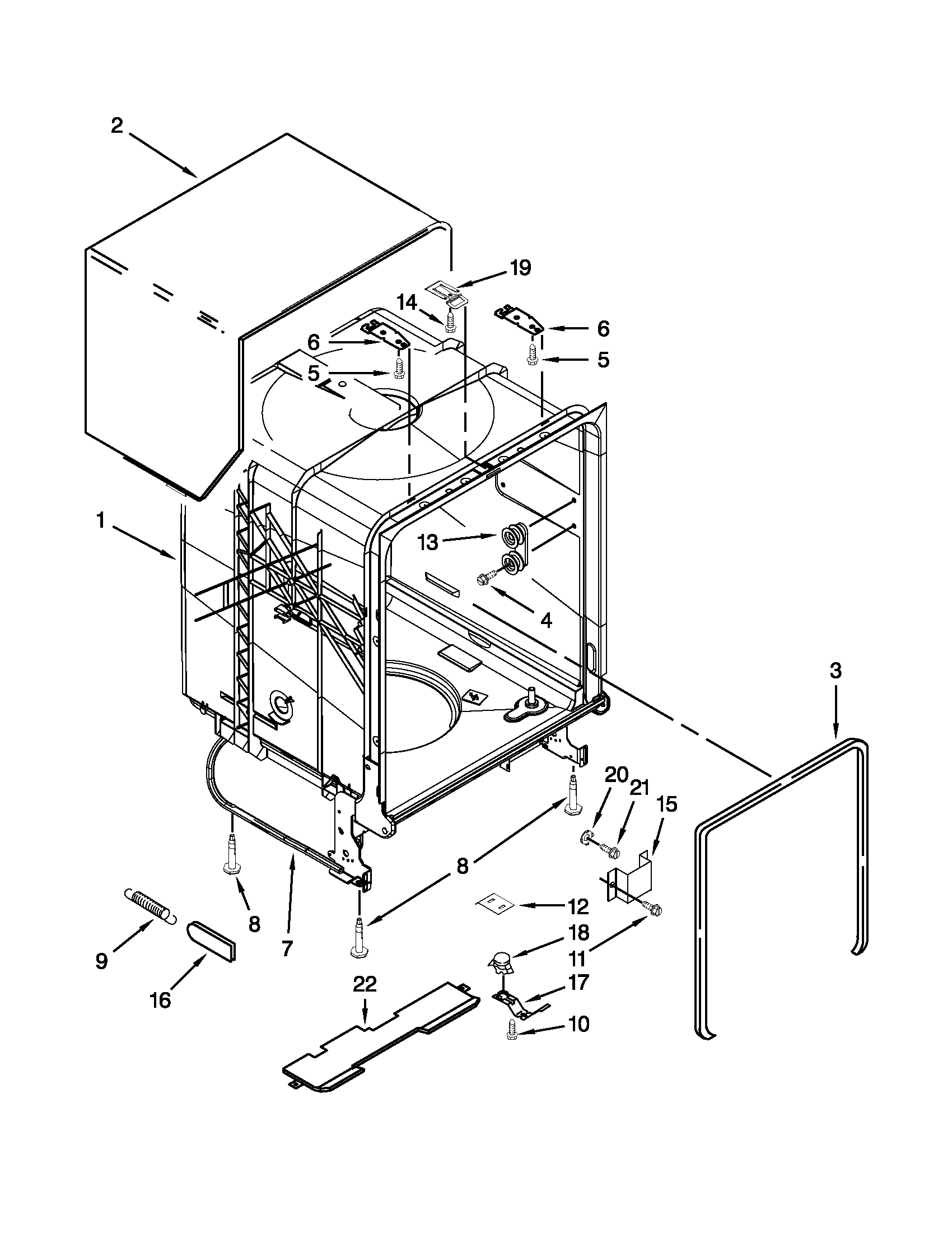 Maytag MDB4709PAM2 tub and frame parts diagram