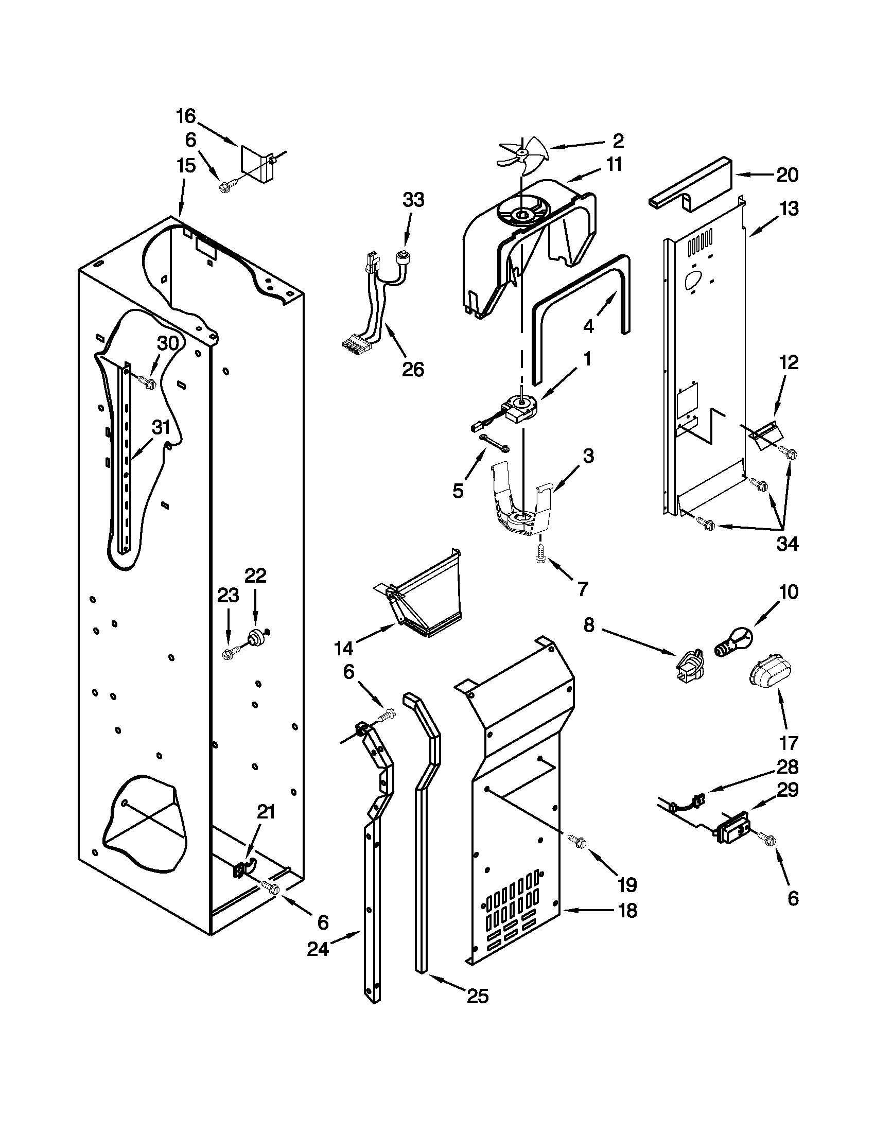 Jenn-Air JS48NXFXDW04 freezer liner and air flow parts diagram