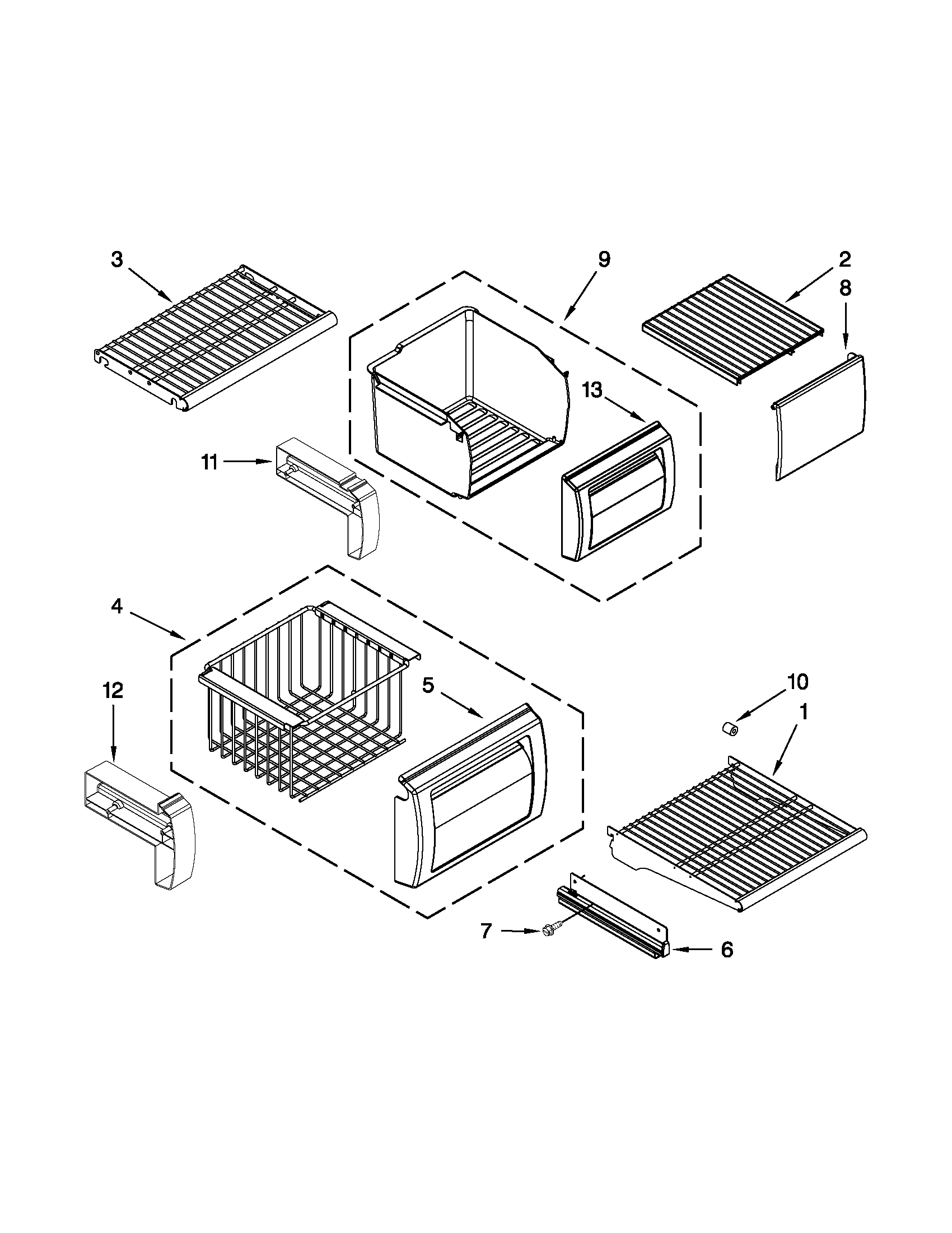 Jenn-Air JS48NXFXDW04 freezer shelf parts diagram