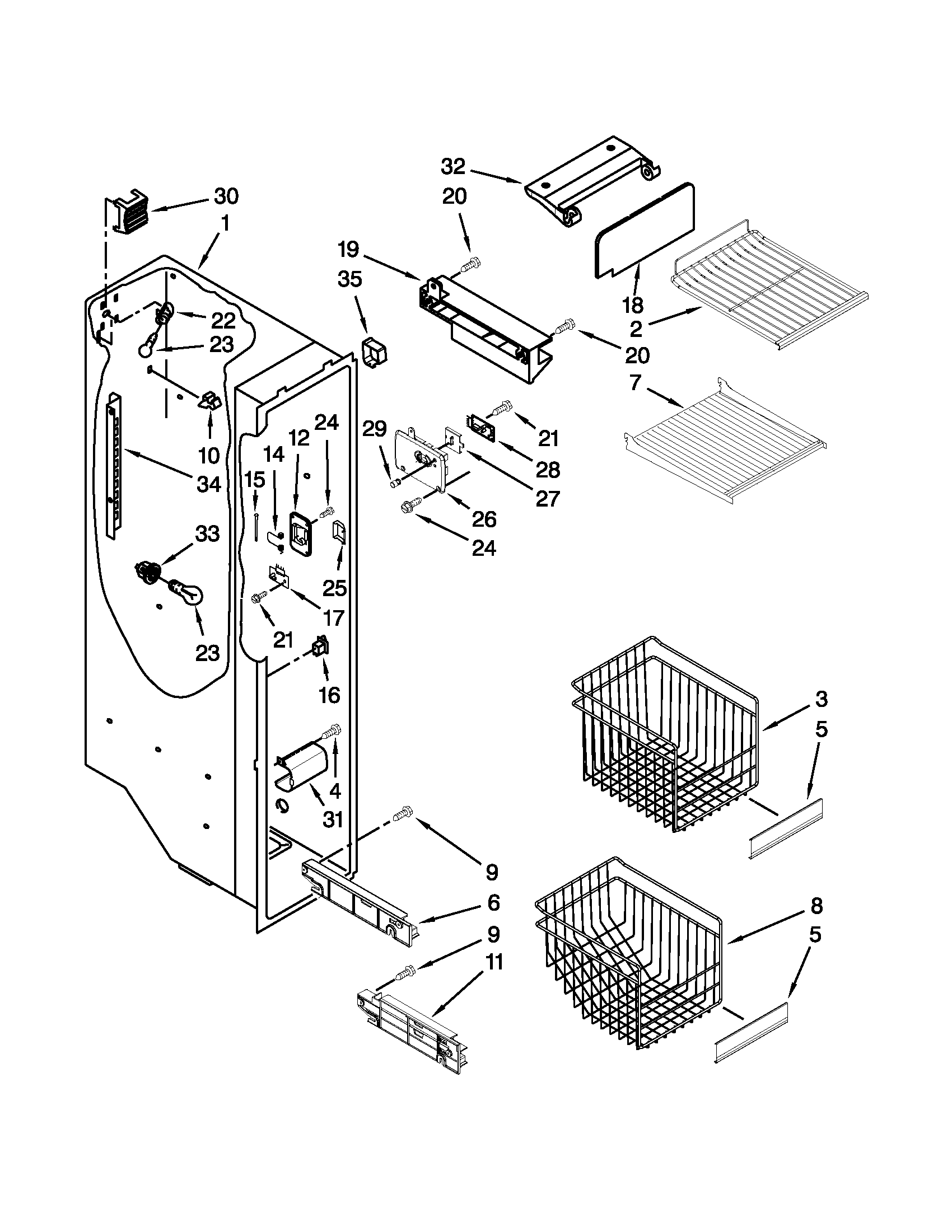 Whirlpool GS6NHAXVA01 freezer liner parts diagram