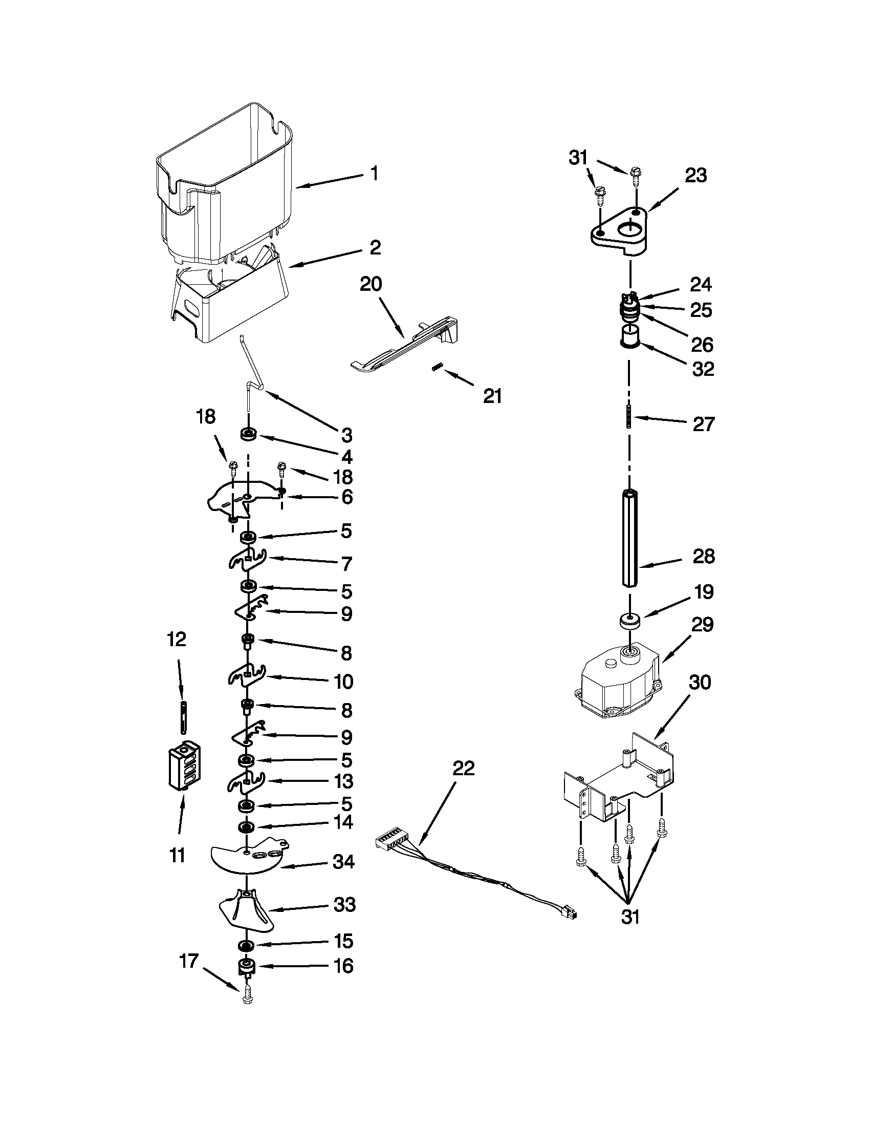 Whirlpool GS6NHAXVA01 motor & ice container parts diagram