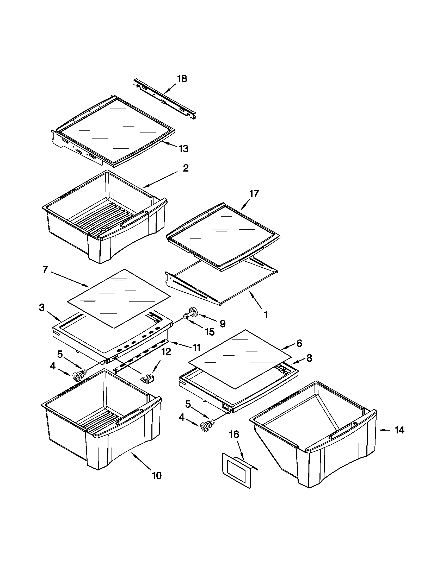 Whirlpool GD5RVAXVQ02 refrigerator shelf parts diagram