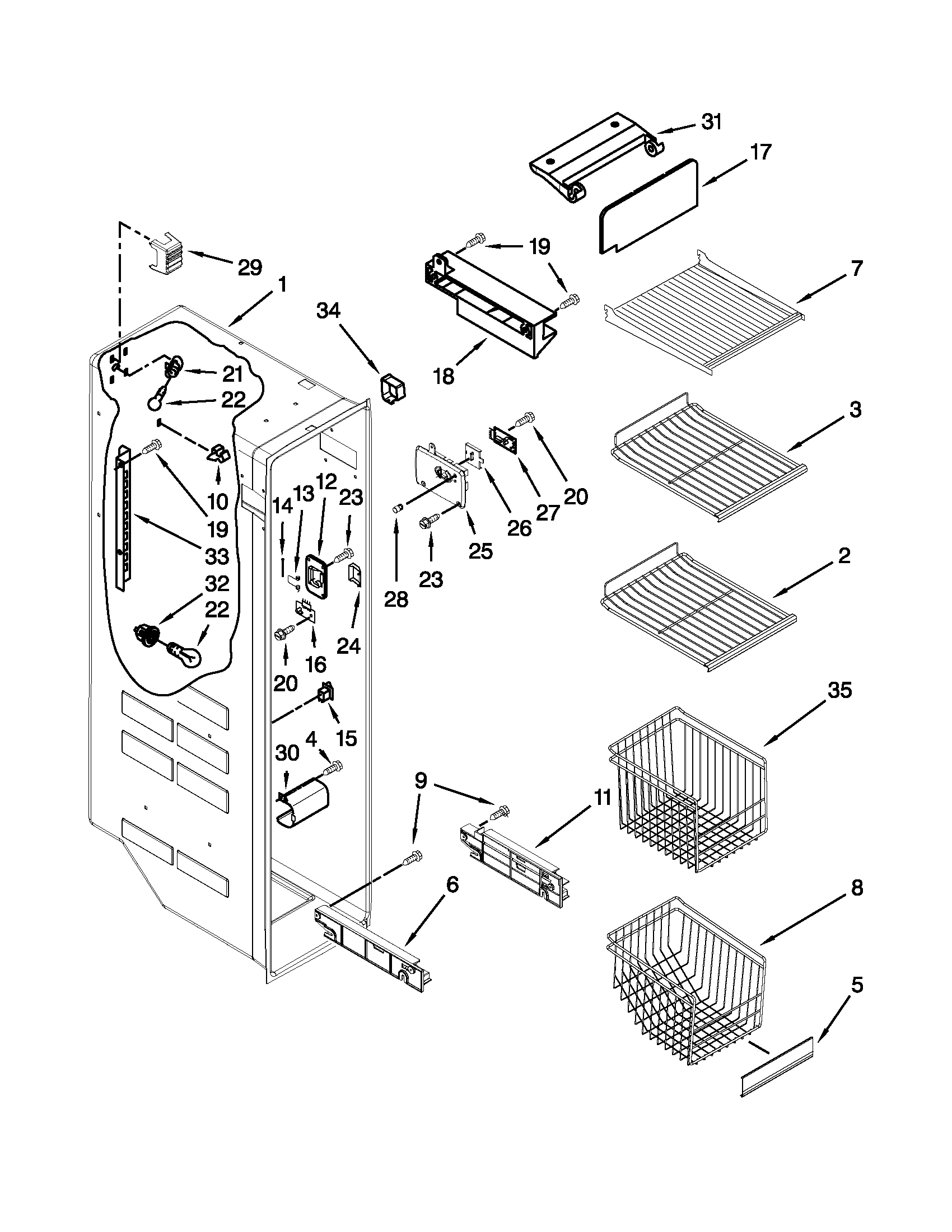 Whirlpool GD5RVAXVQ02 freezer liner parts diagram