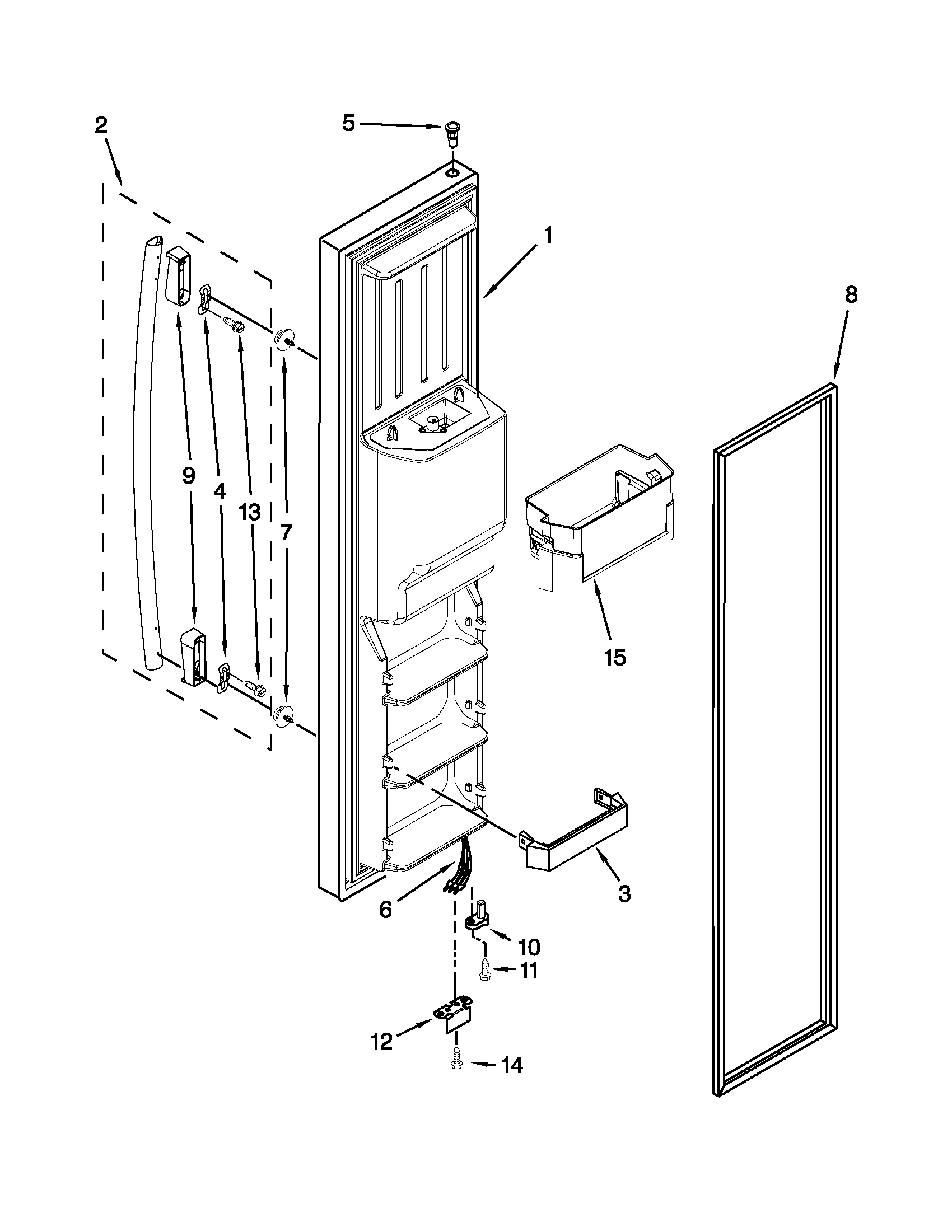 Whirlpool GD5RVAXVQ02 freezer door parts diagram