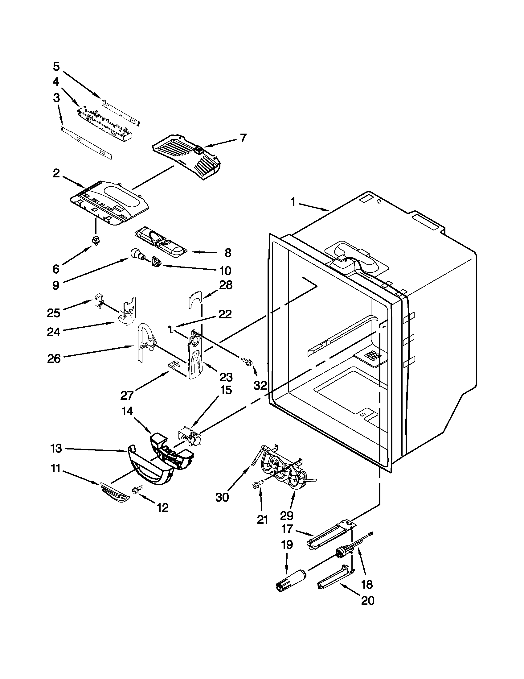 KitchenAid KRFC90100B5 refrigerator liner parts diagram