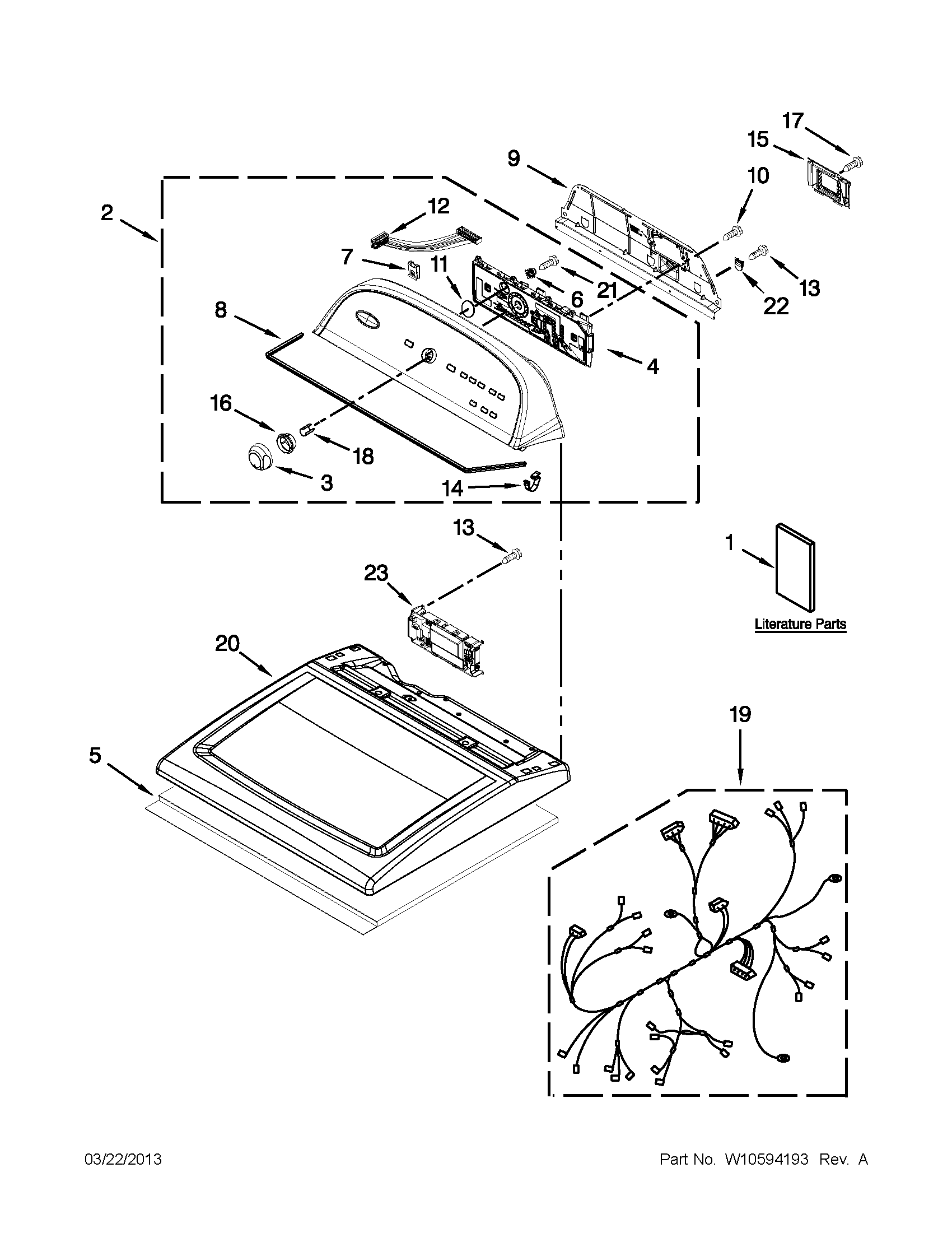 Whirlpool WGD5500XW2 top and console parts diagram