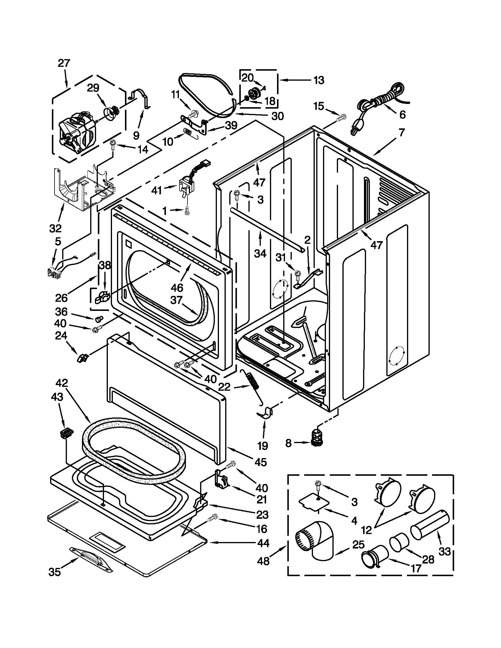 Whirlpool WGD5500XW2 cabinet parts diagram