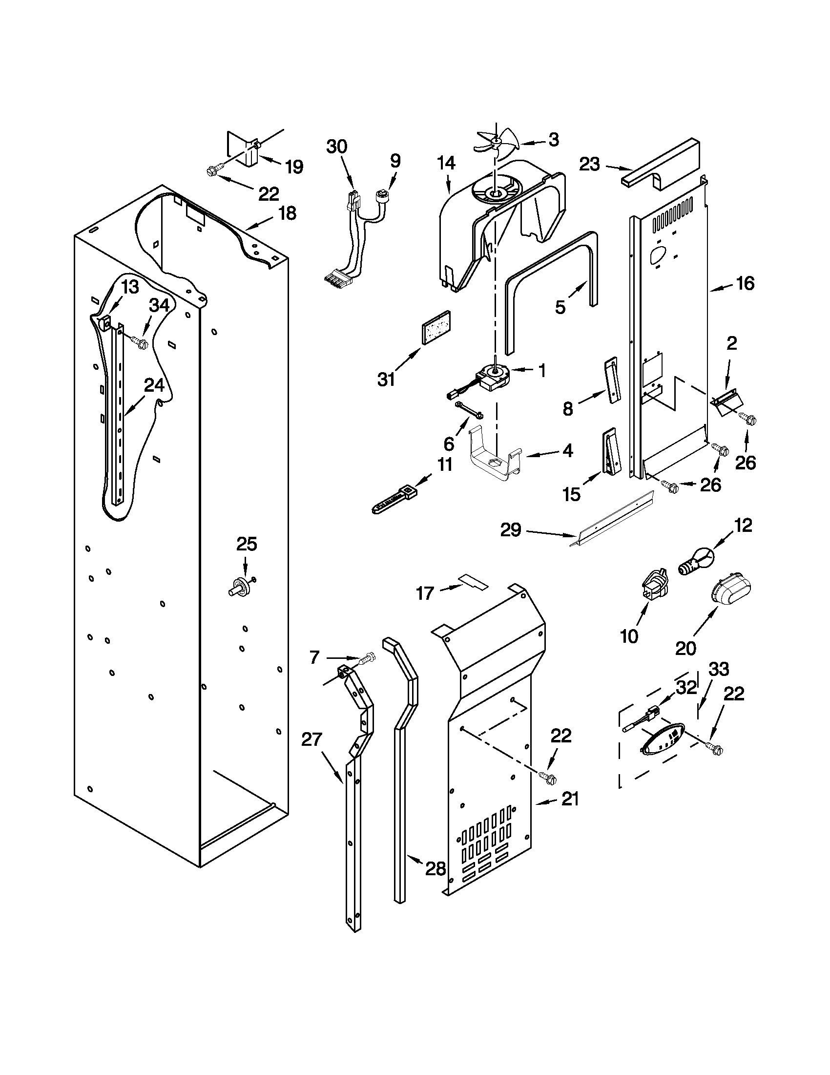 KitchenAid KSSC42FTS17 freezer liner and air flow parts diagram