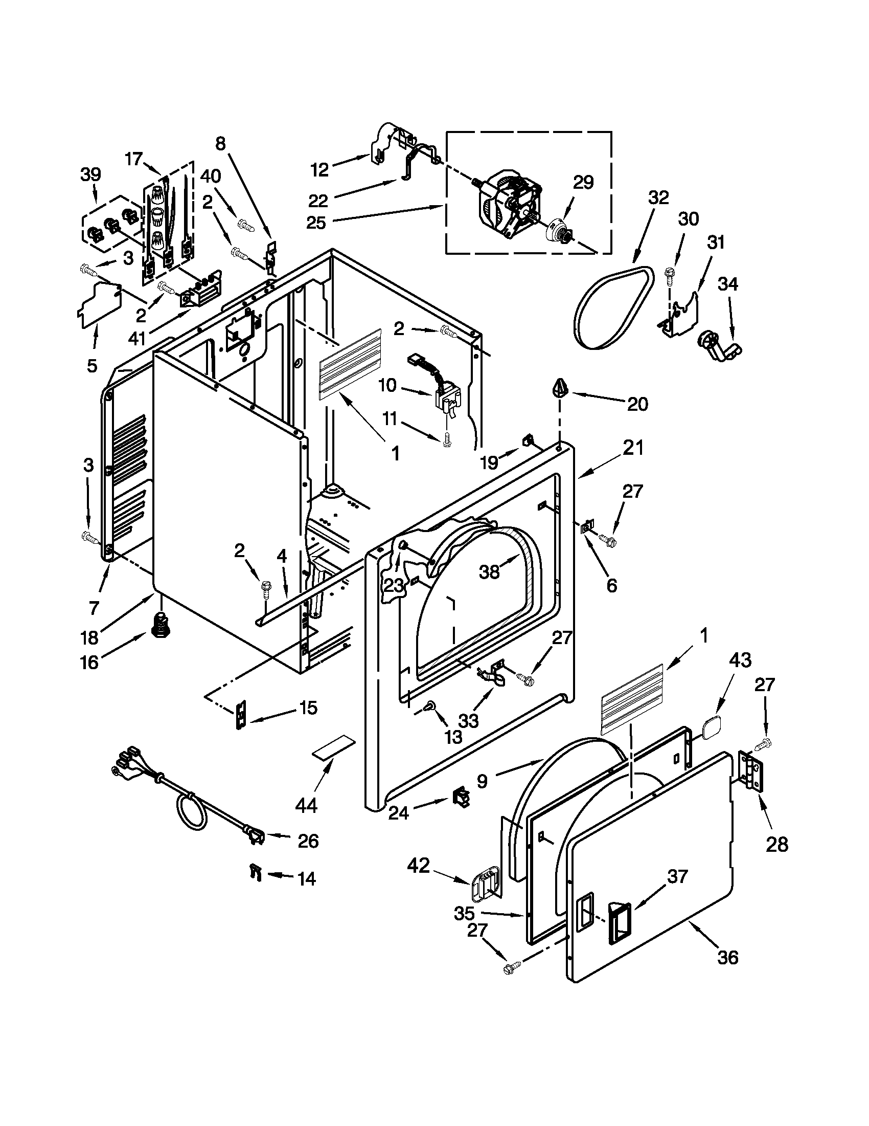 Whirlpool YWED4800XQ2 cabinet parts diagram