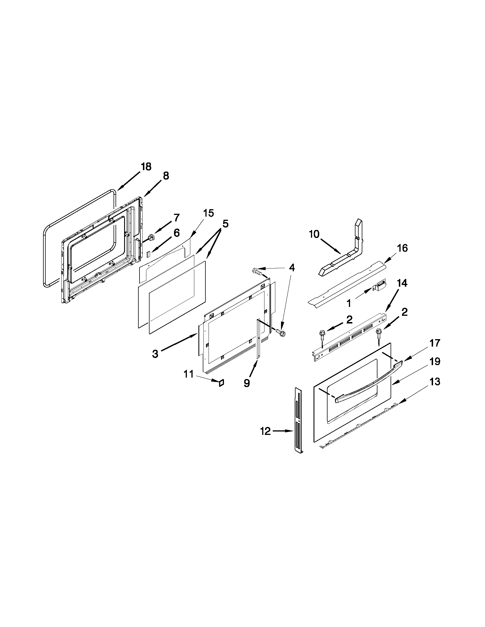 Maytag MES5752BAB16 door parts diagram
