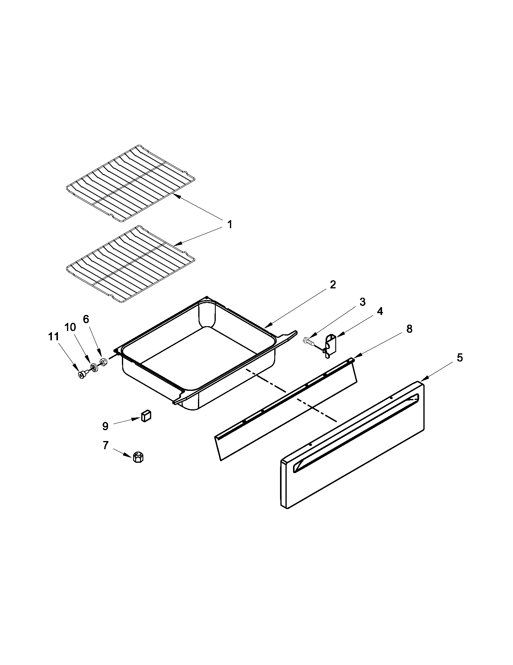 Maytag MES5752BAB16 drawer and rack parts diagram