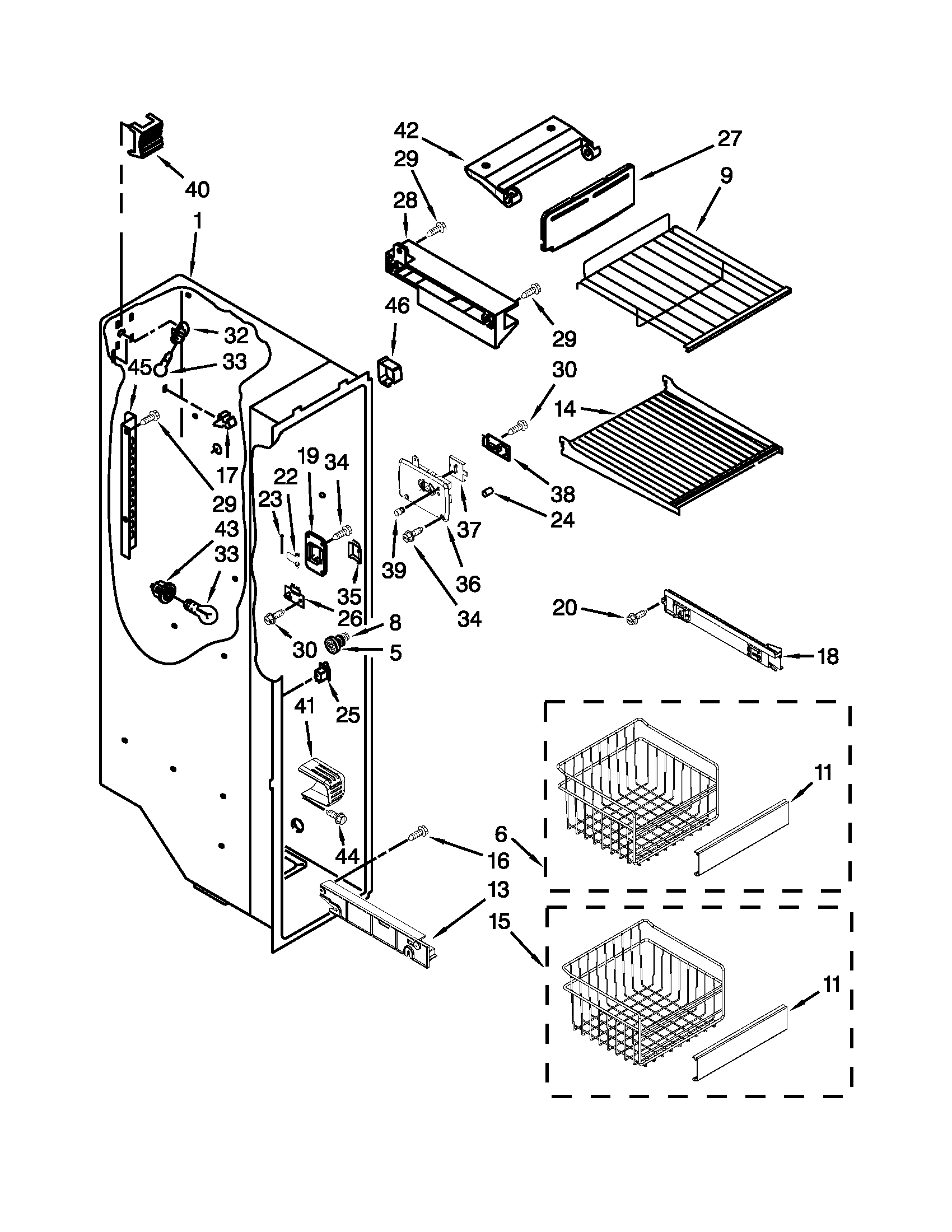 Whirlpool GC5SHAXVA00 freezer liner parts diagram