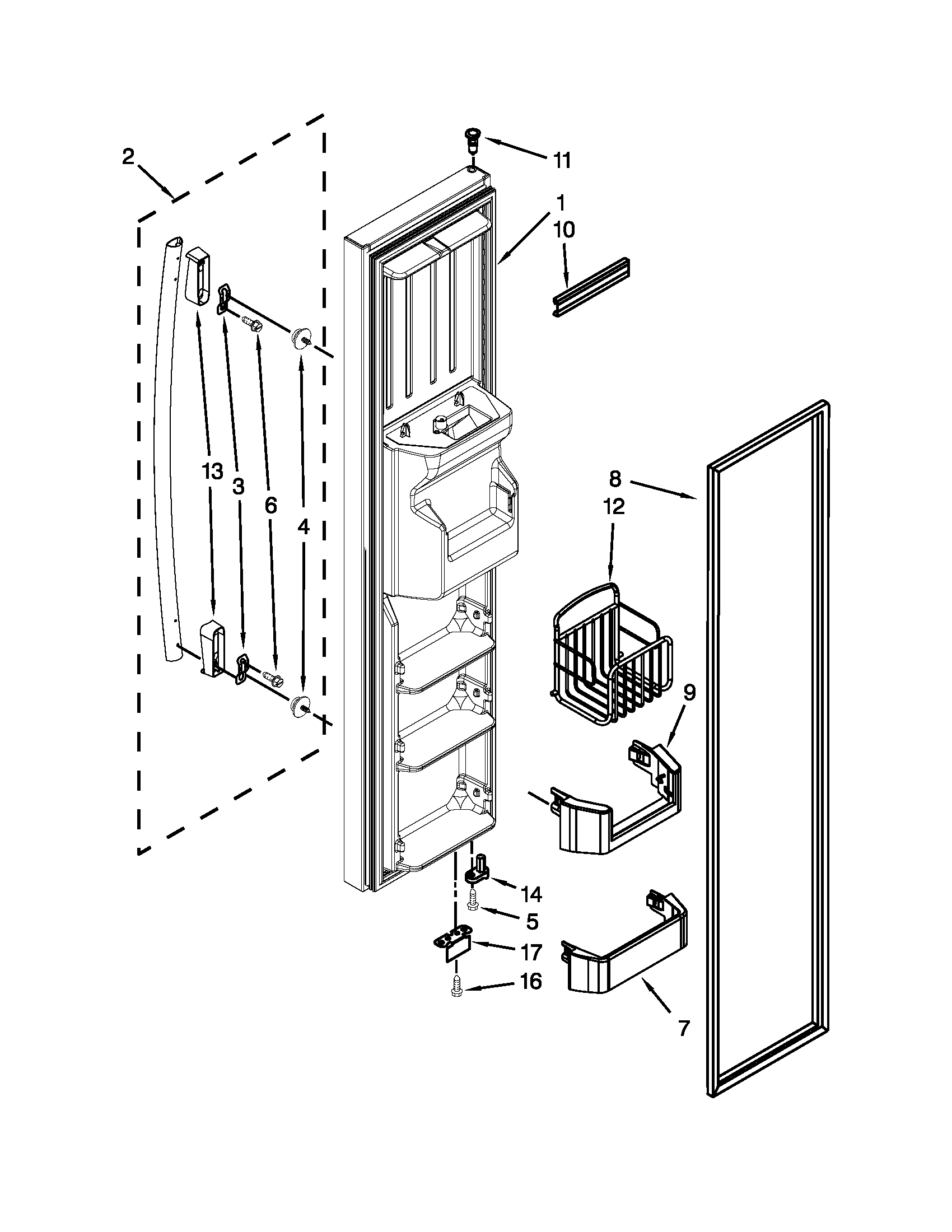 Whirlpool GC5SHAXVA00 freezer door parts diagram