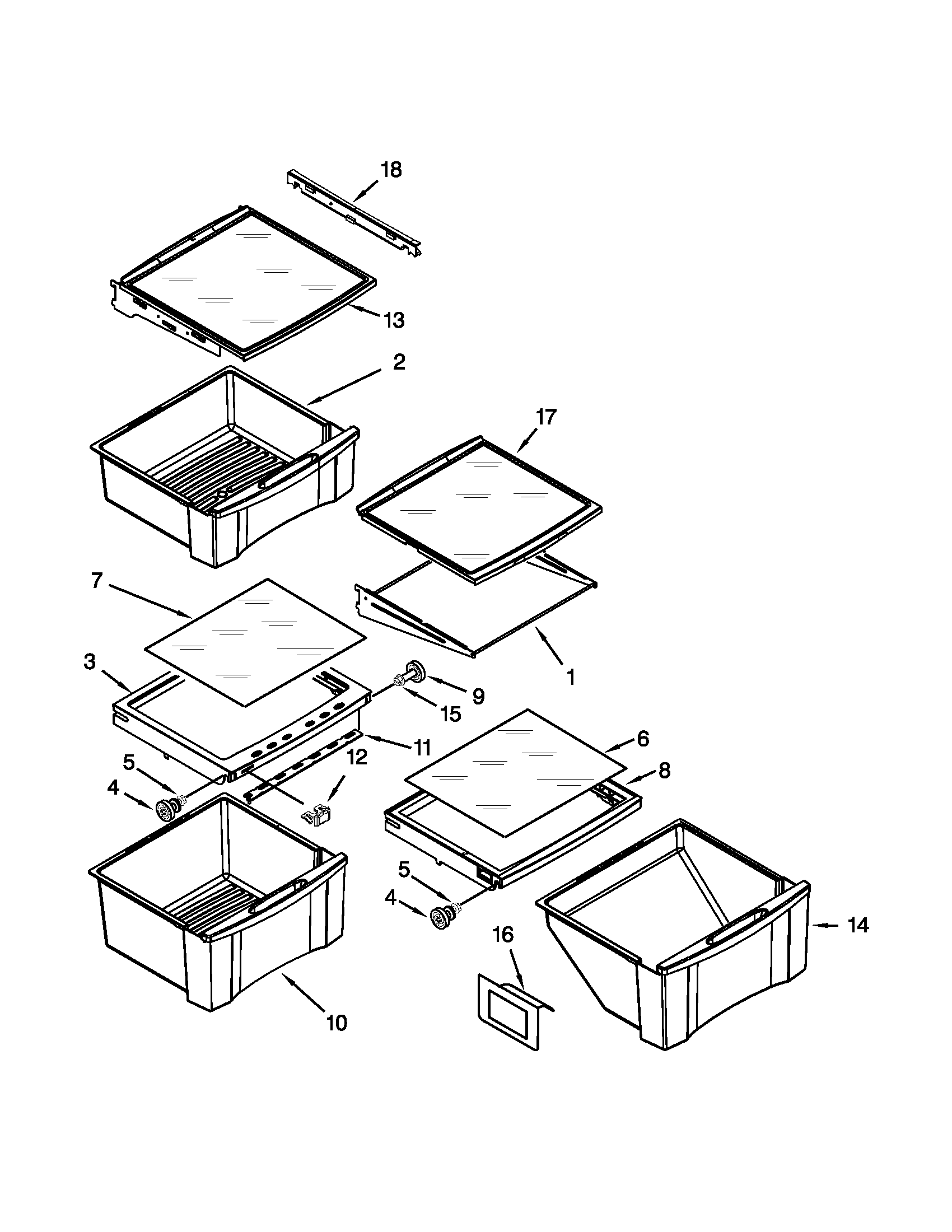 Whirlpool GD5RVAXVB01 refrigerator shelf parts diagram