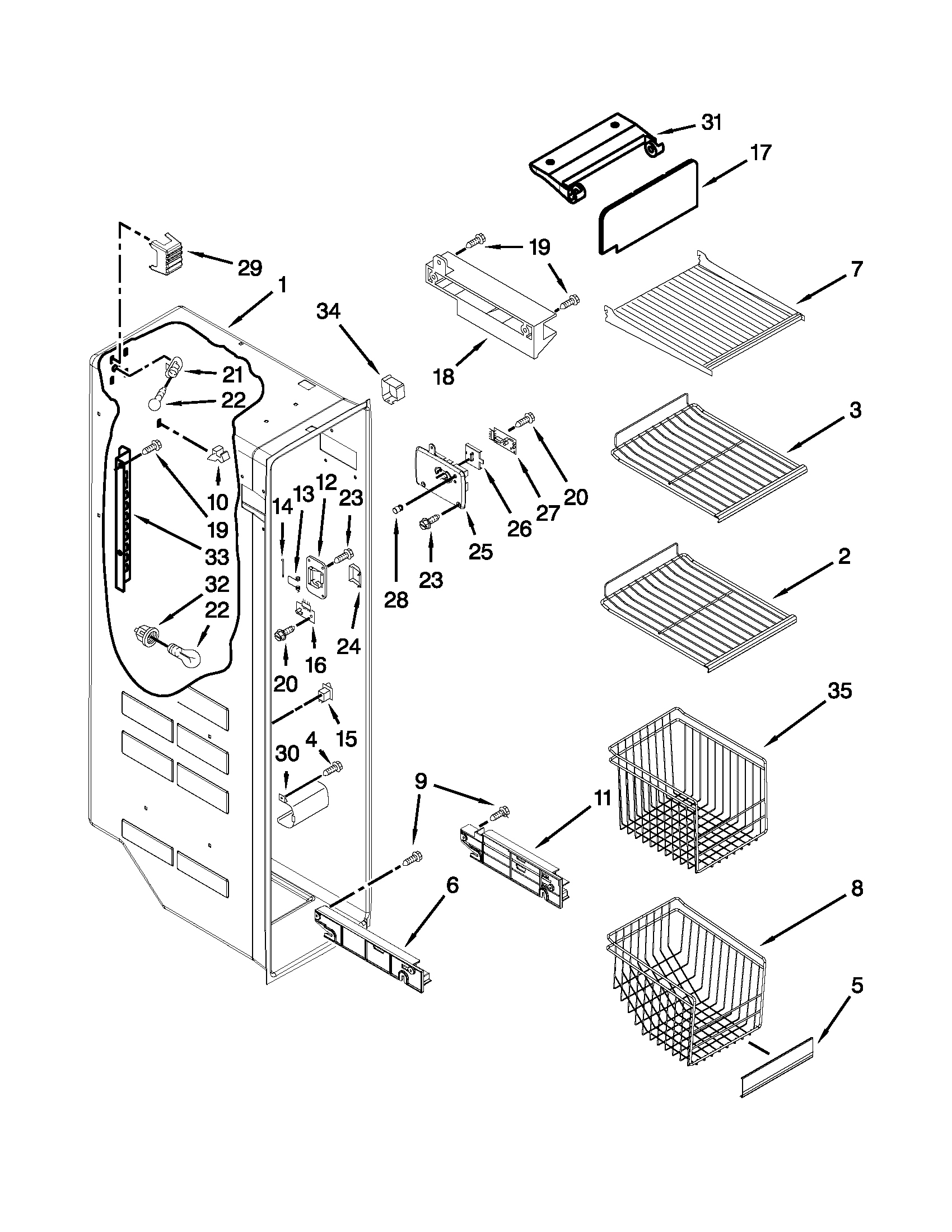 Whirlpool GD5RVAXVB01 freezer liner parts diagram