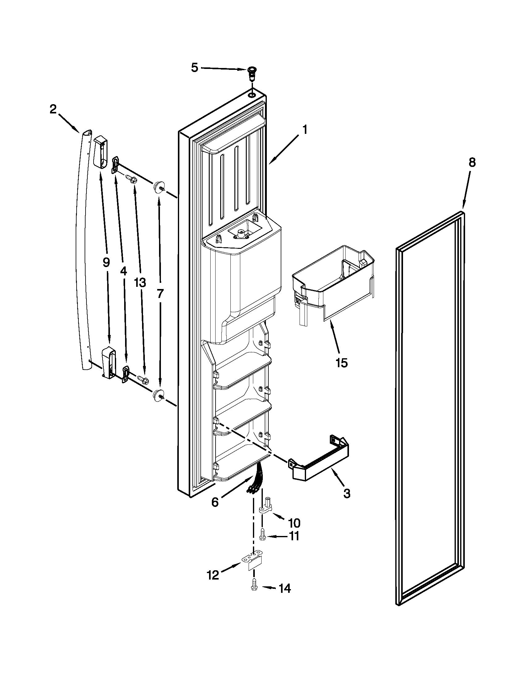 Whirlpool GD5RVAXVB01 freezer door parts diagram
