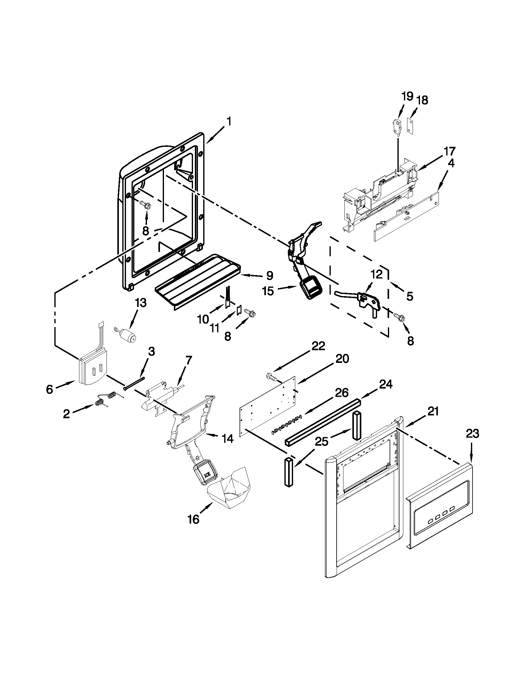 Whirlpool GD5RVAXVB01 dispenser parts diagram