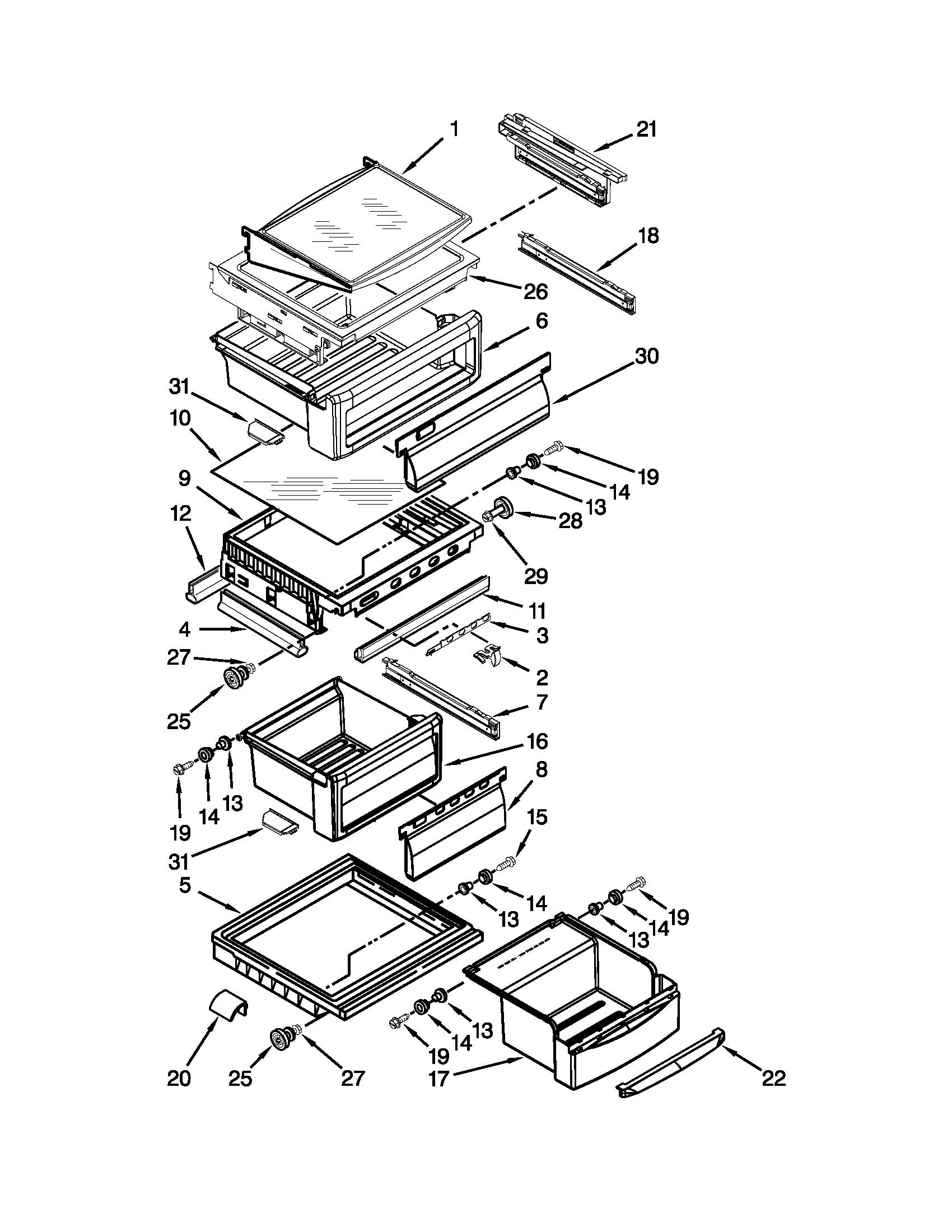 KitchenAid KSCS23FVSS02 refrigerator shelf parts diagram
