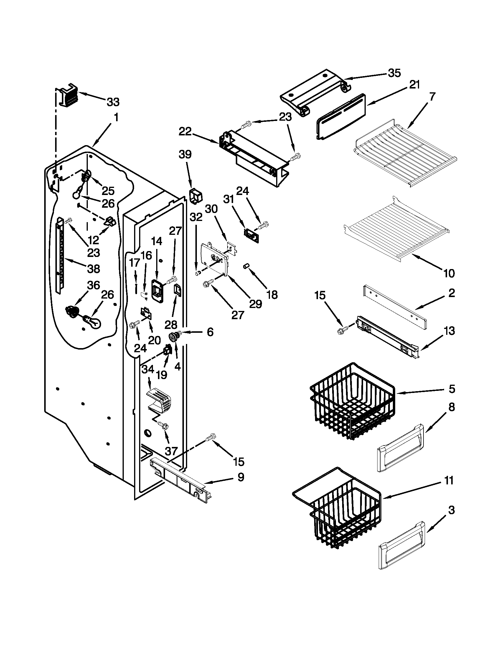 KitchenAid KSCS23FVSS02 freezer liner parts diagram