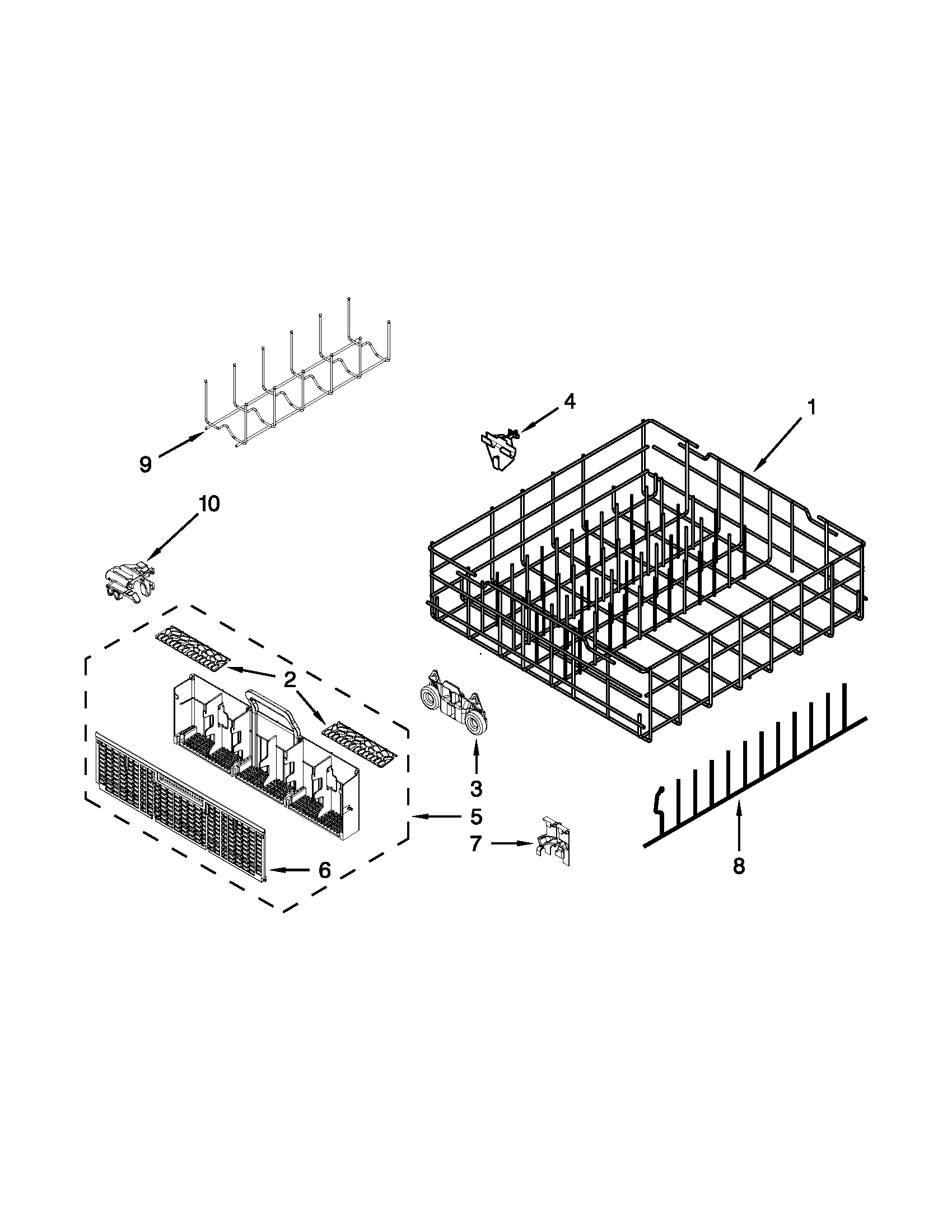 Whirlpool WDL785SAAM0 lower rack parts diagram