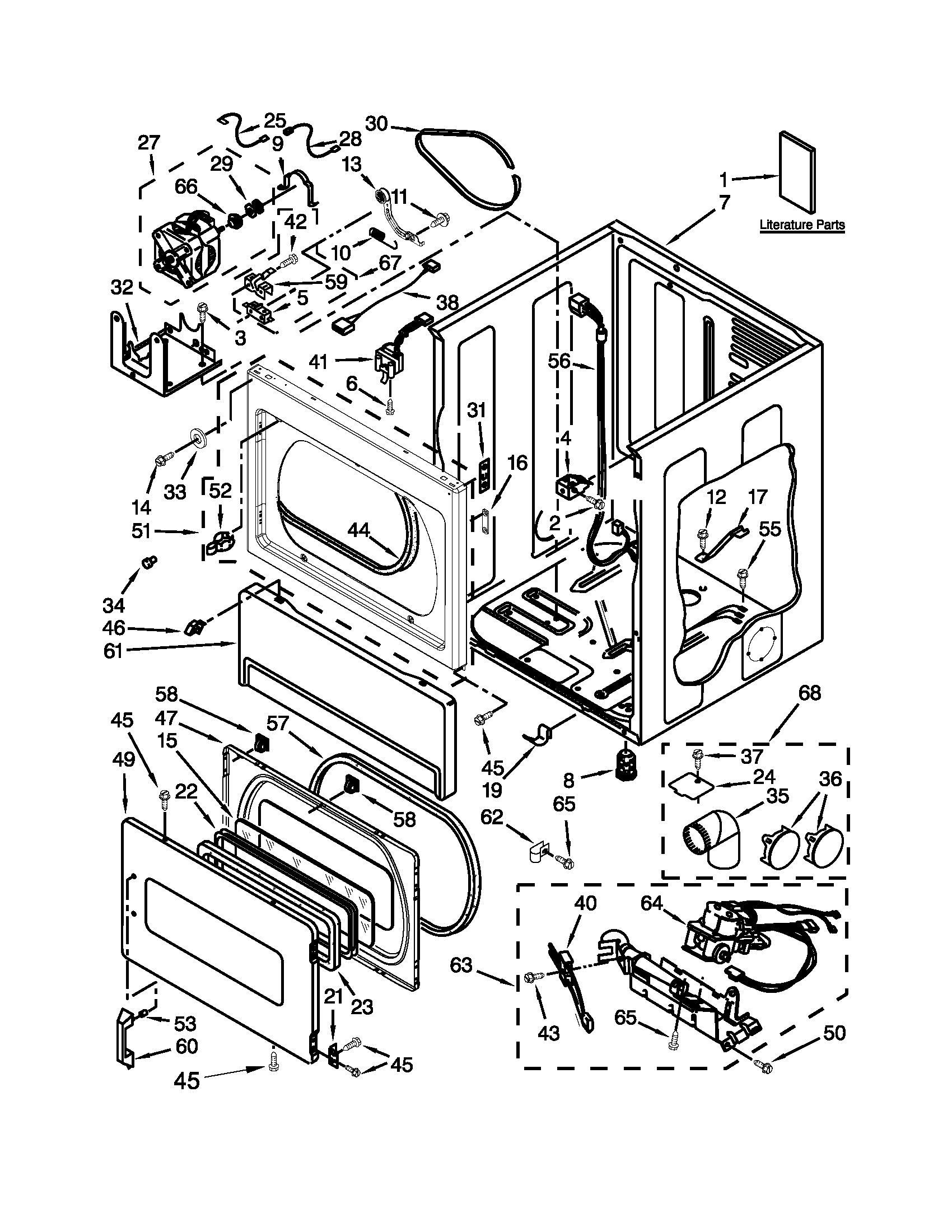Whirlpool CSP2761TQ4 lower cabinet and front panel parts diagram