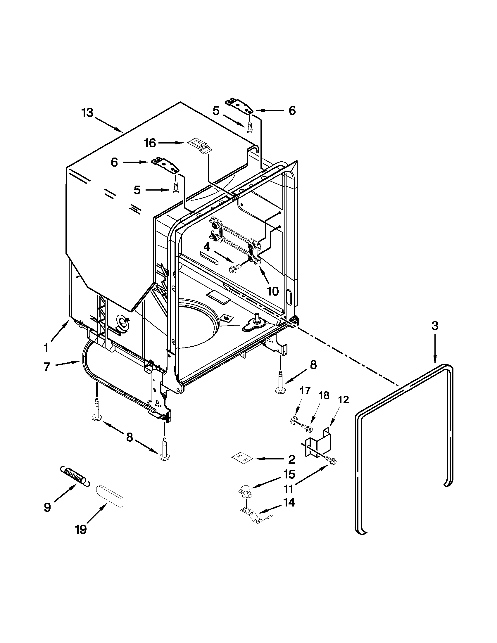 Whirlpool WDF730PAYM5 tub and frame parts diagram