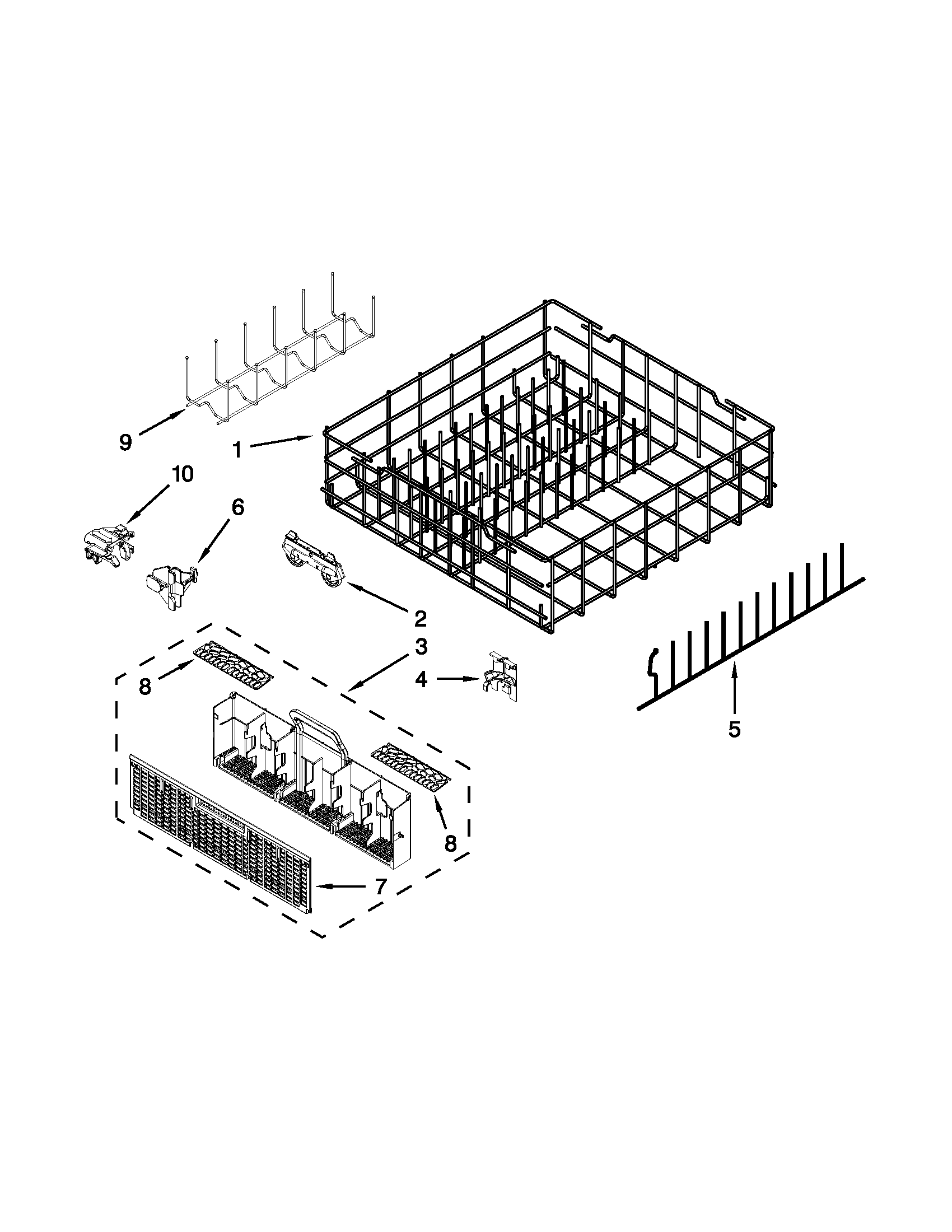 Whirlpool WDF730PAYM5 lower rack parts diagram