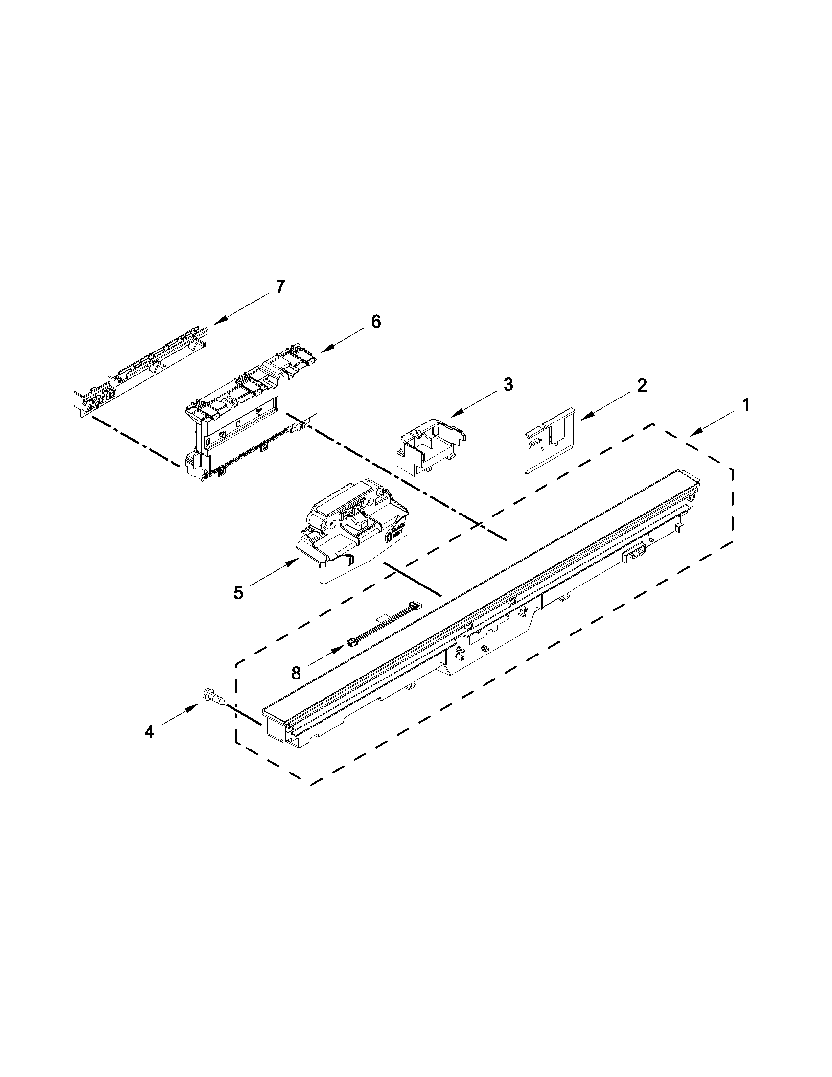 KitchenAid KUDC10FXSS6 control panel and latch parts diagram