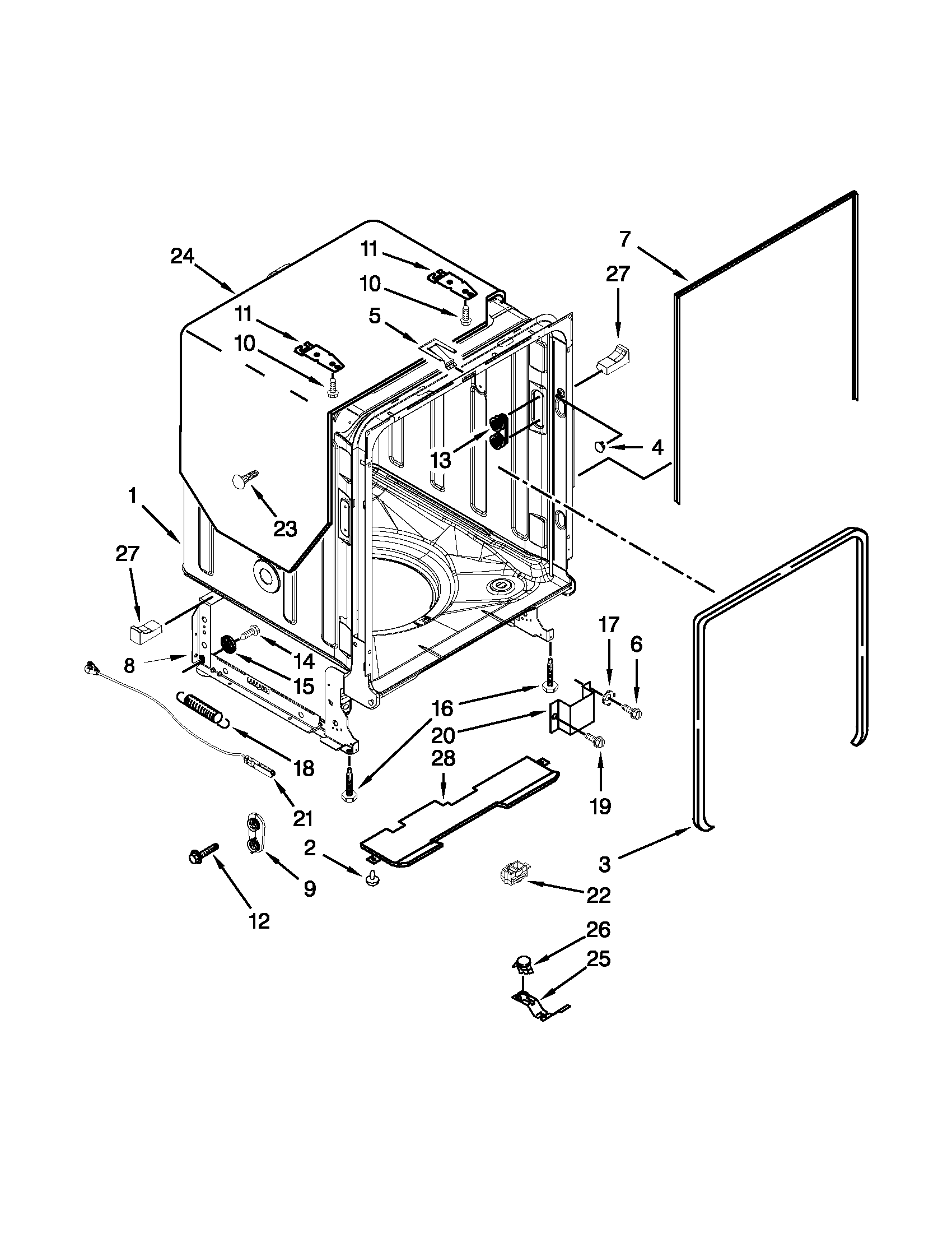 KitchenAid KUDC10FXSS6 tub and frame parts diagram