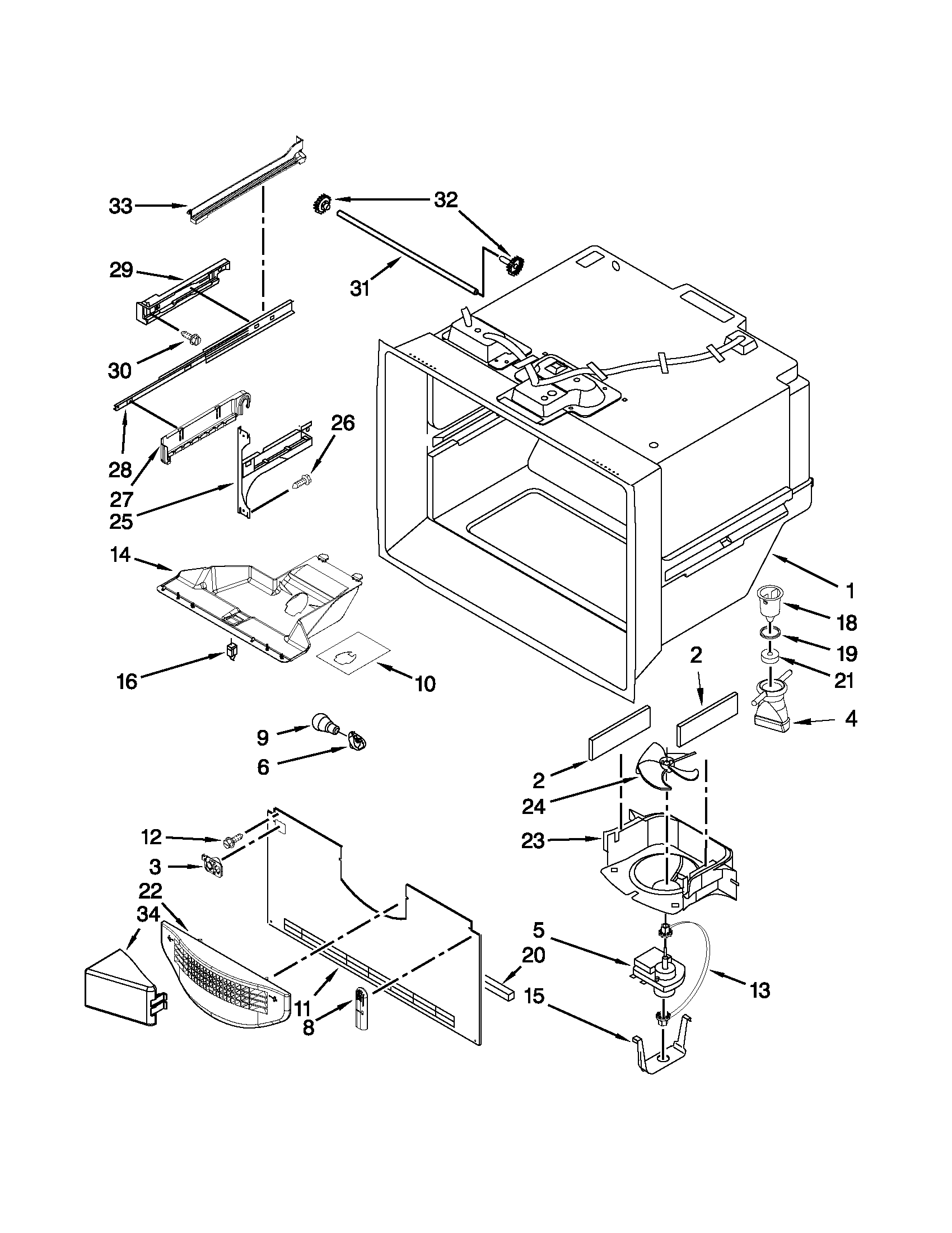 Amana AFD2535DEW11 freezer liner parts diagram