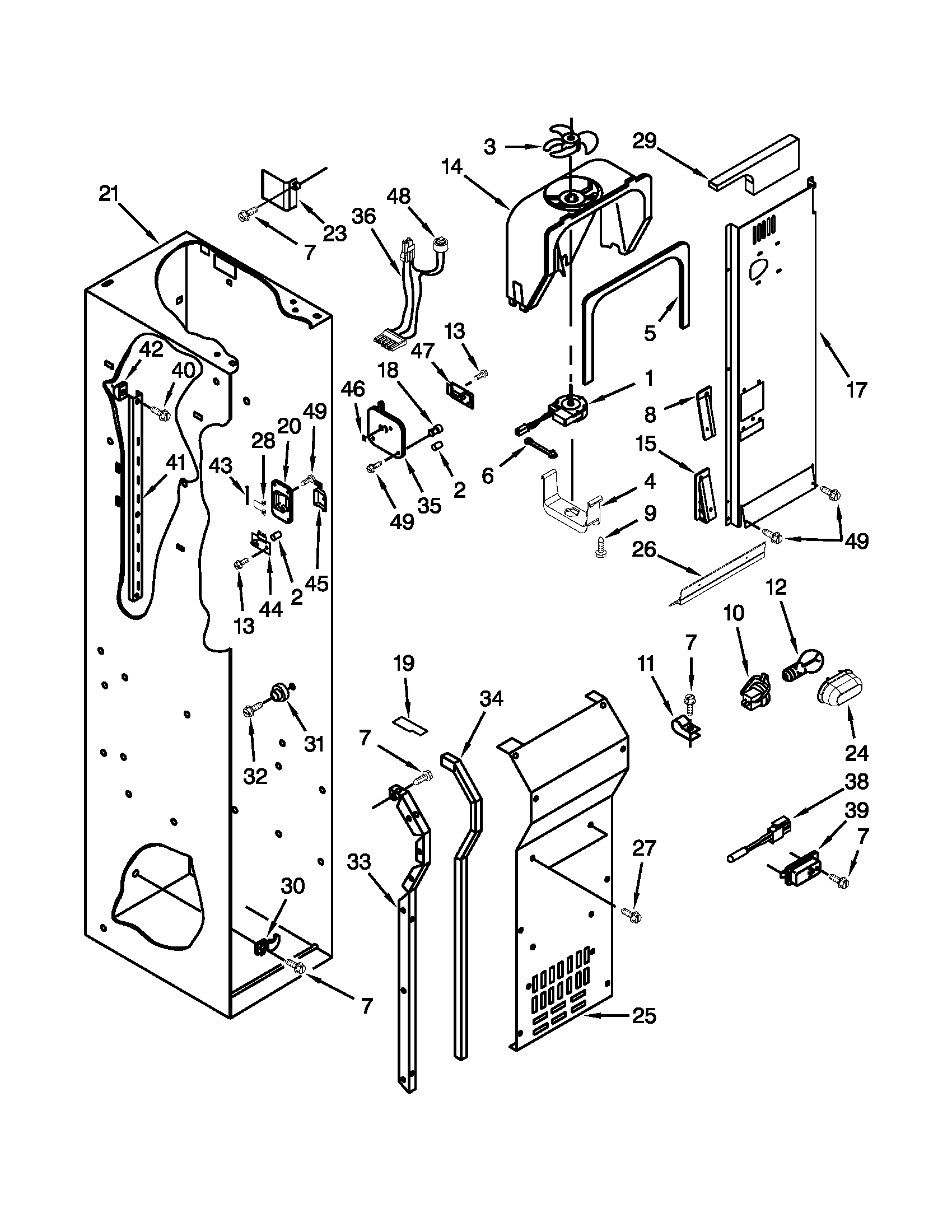 KitchenAid KSSS42QTB02 freezer liner and air flow parts diagram