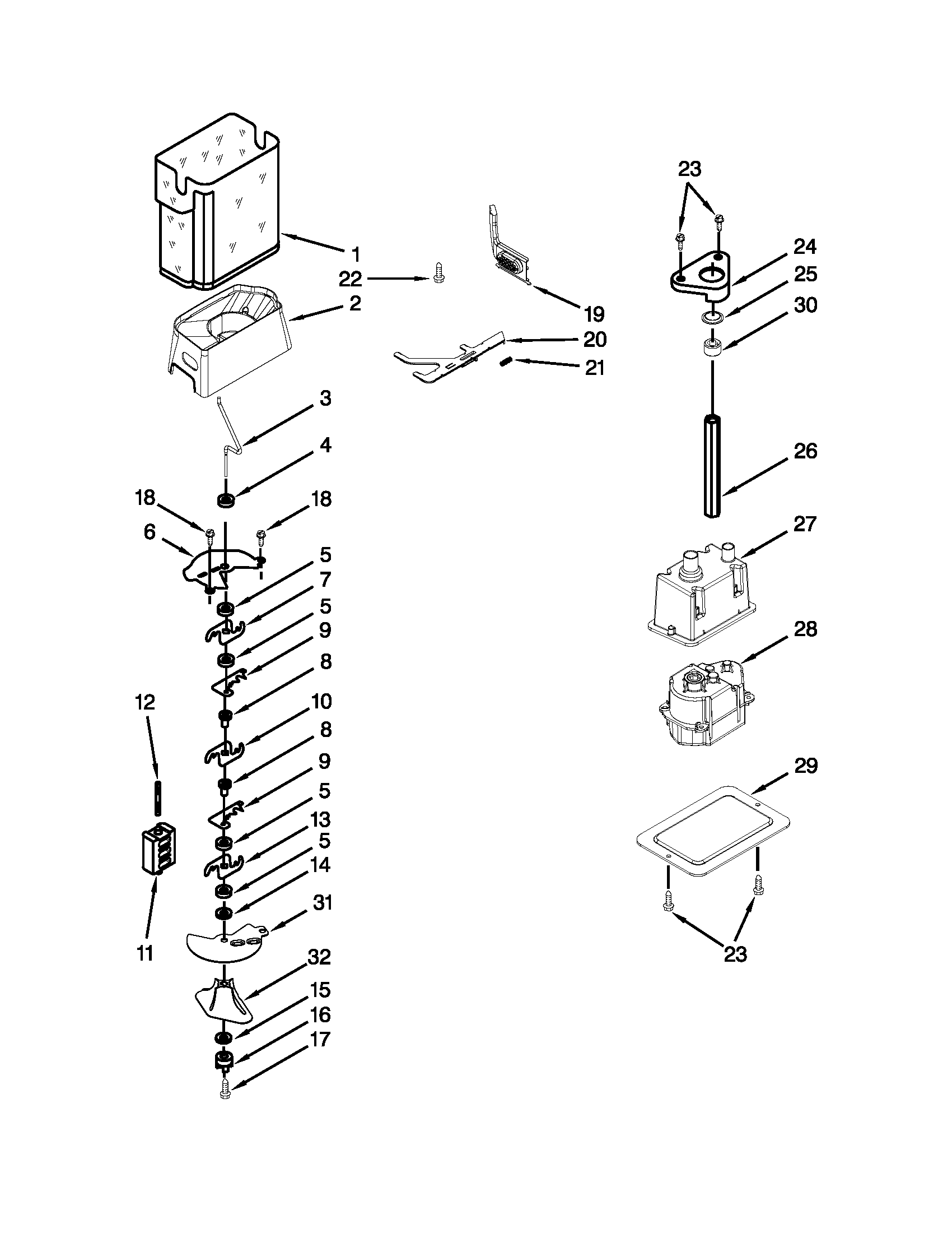 KitchenAid KSSS42QTB02 motor and ice container parts diagram
