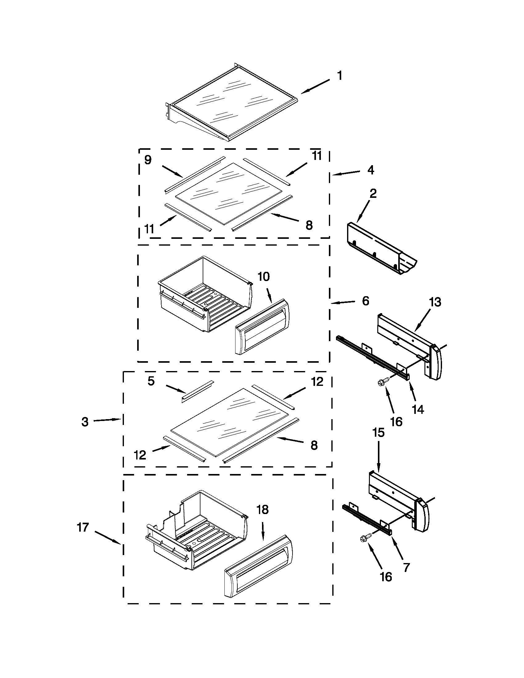 KitchenAid KSSS42QTB02 refrigerator shelf parts diagram