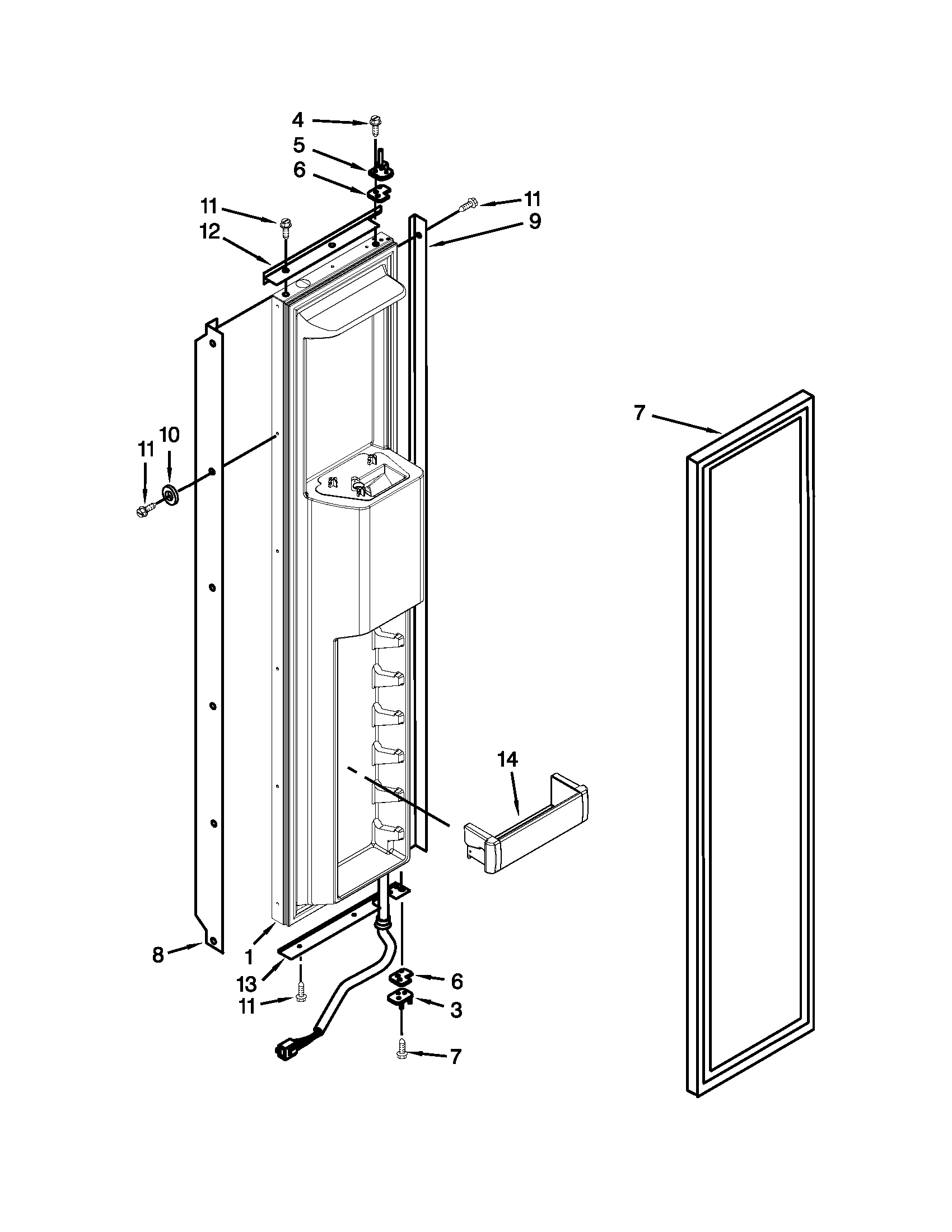 KitchenAid KSSS42QTB02 freezer door parts diagram