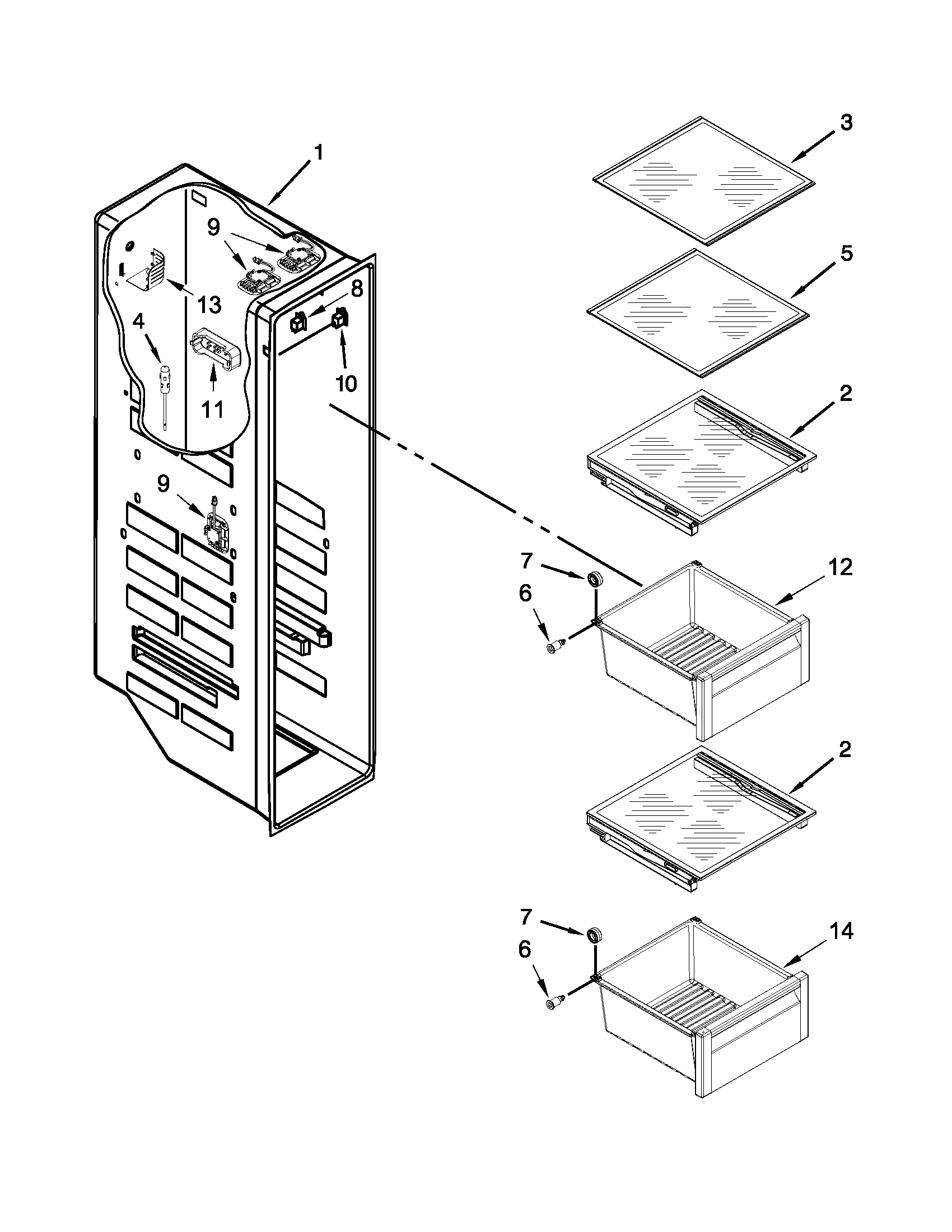 Whirlpool WRS950SIAM00 freezer liner parts diagram