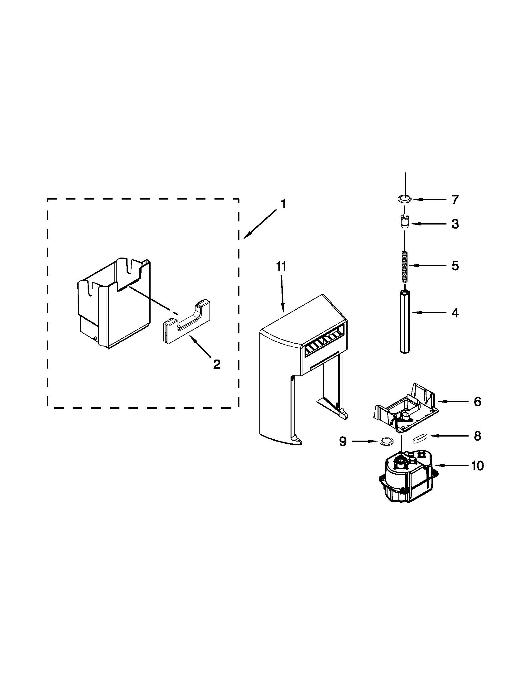 Whirlpool WRS950SIAM00 motor and ice container parts diagram