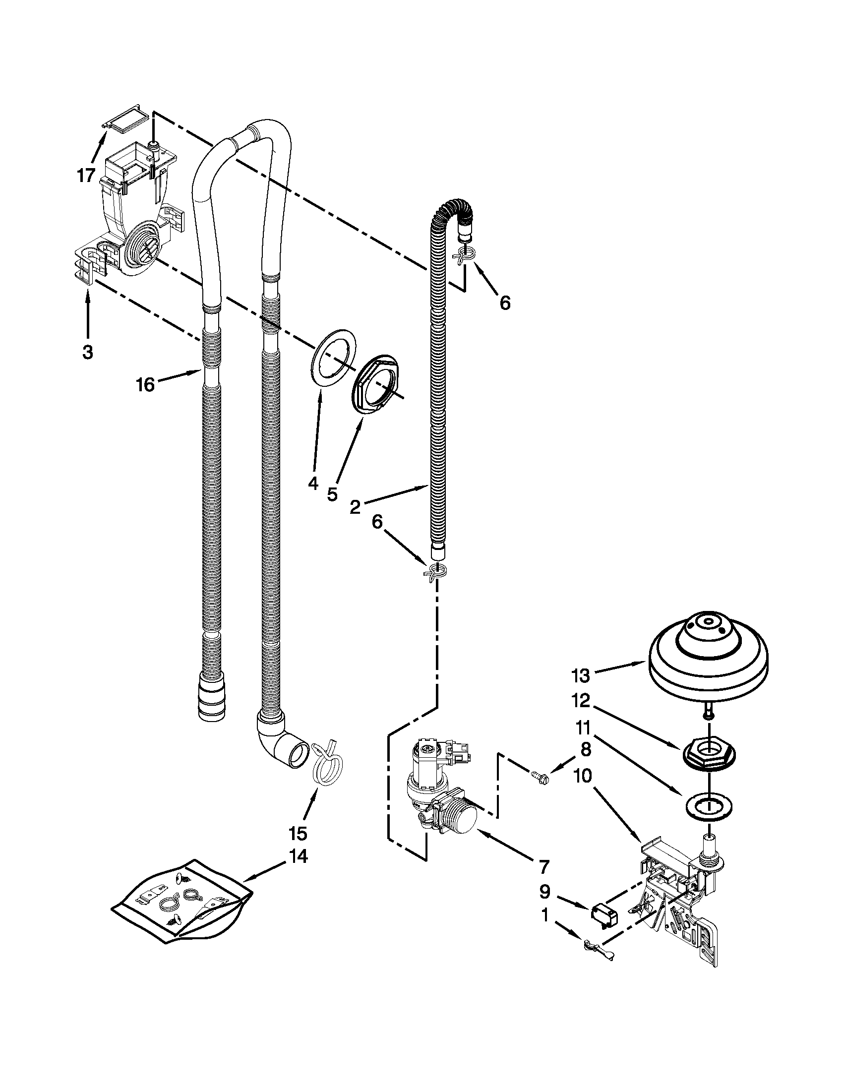 KitchenAid KUDS35FXSS9 fill, drain and overfill parts diagram