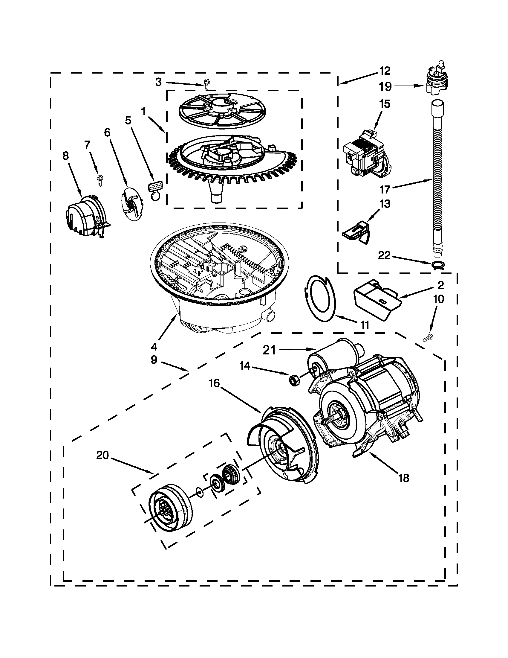 KitchenAid KUDS35FXSS9 pump and motor parts diagram
