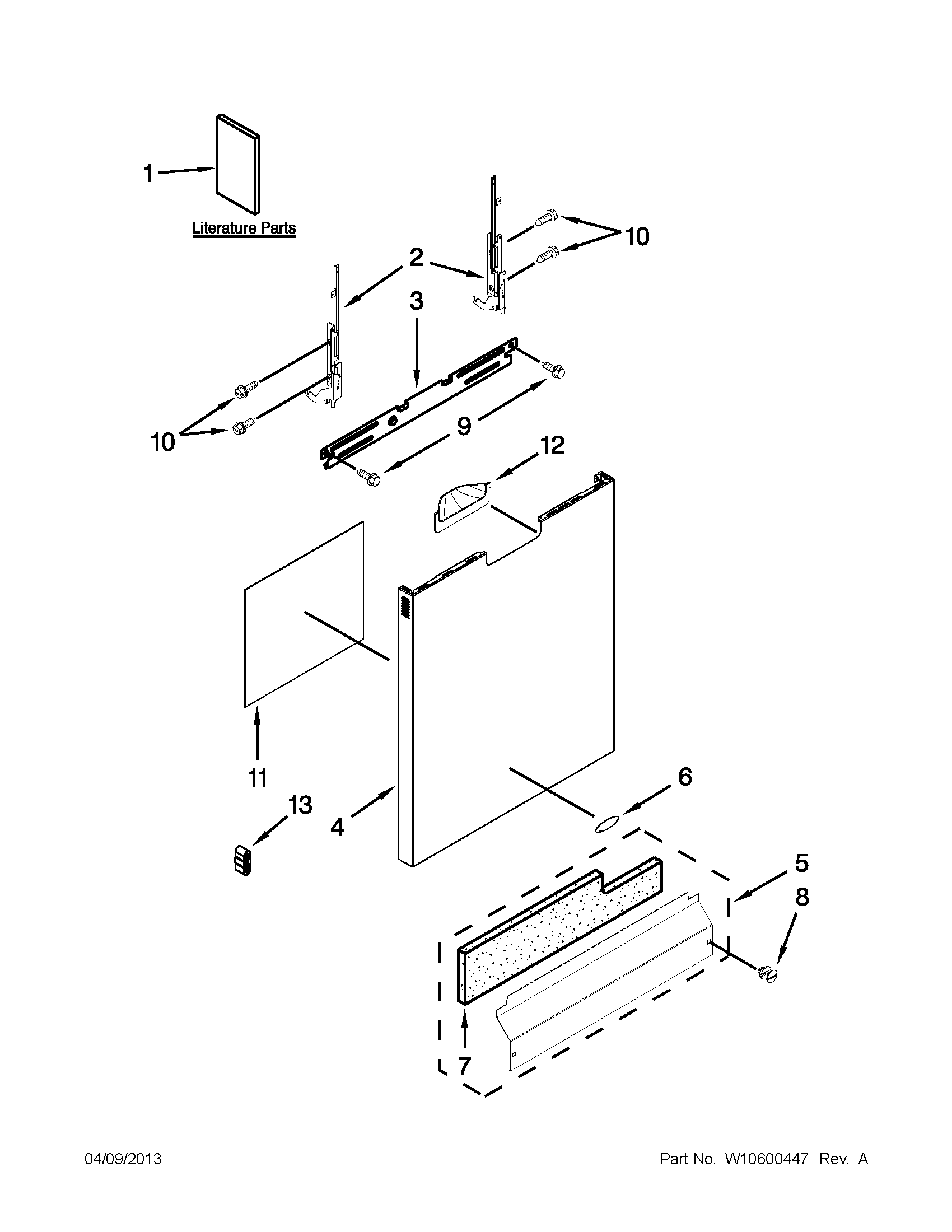 Whirlpool WDF530PLYB5 door and panel parts diagram