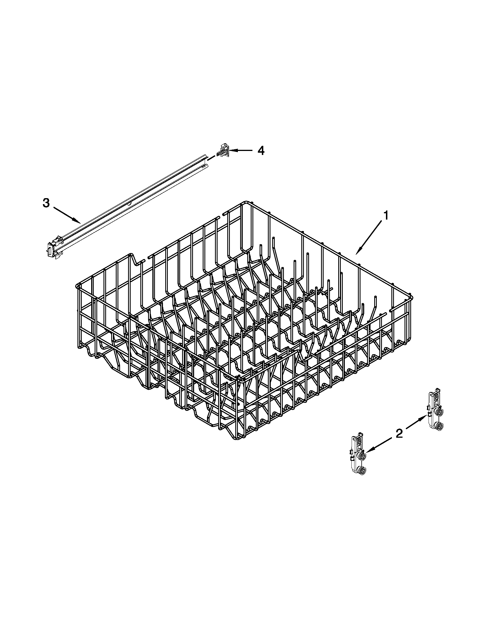 Whirlpool WDF530PLYB5 upper rack and track parts diagram