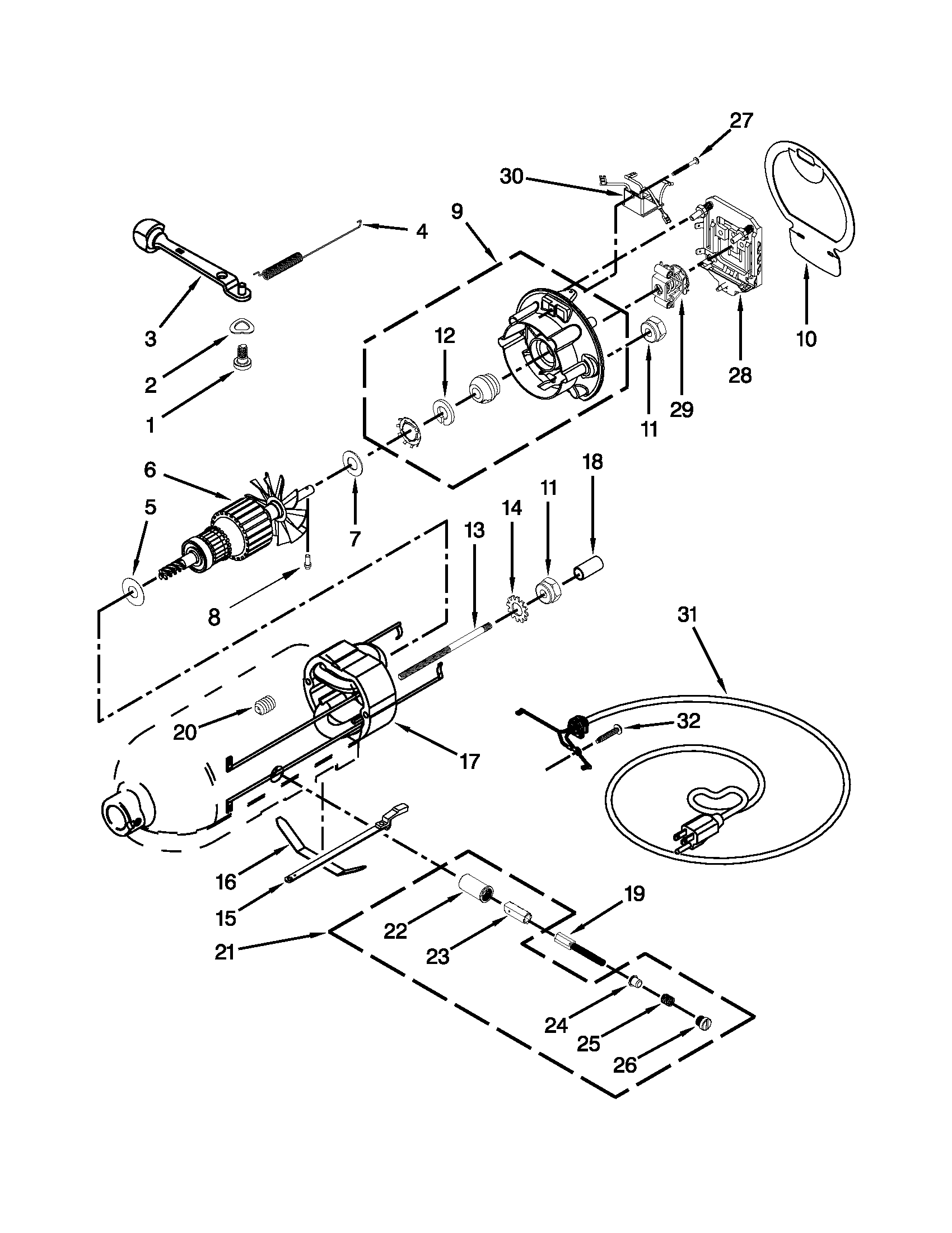KitchenAid KSM100PSER0 motor and control unit parts diagram