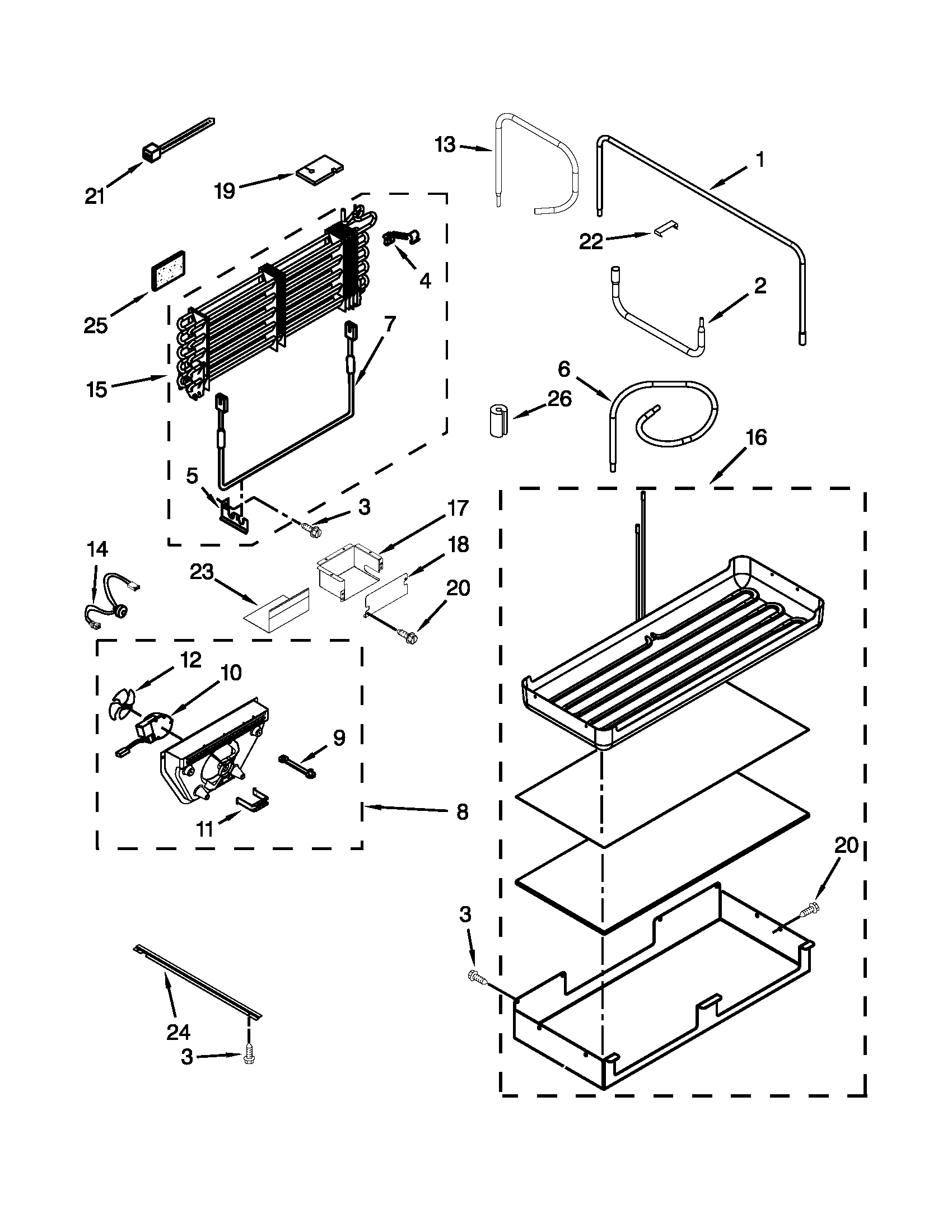 KitchenAid KBFO42FTX07 lower unit and tube parts diagram