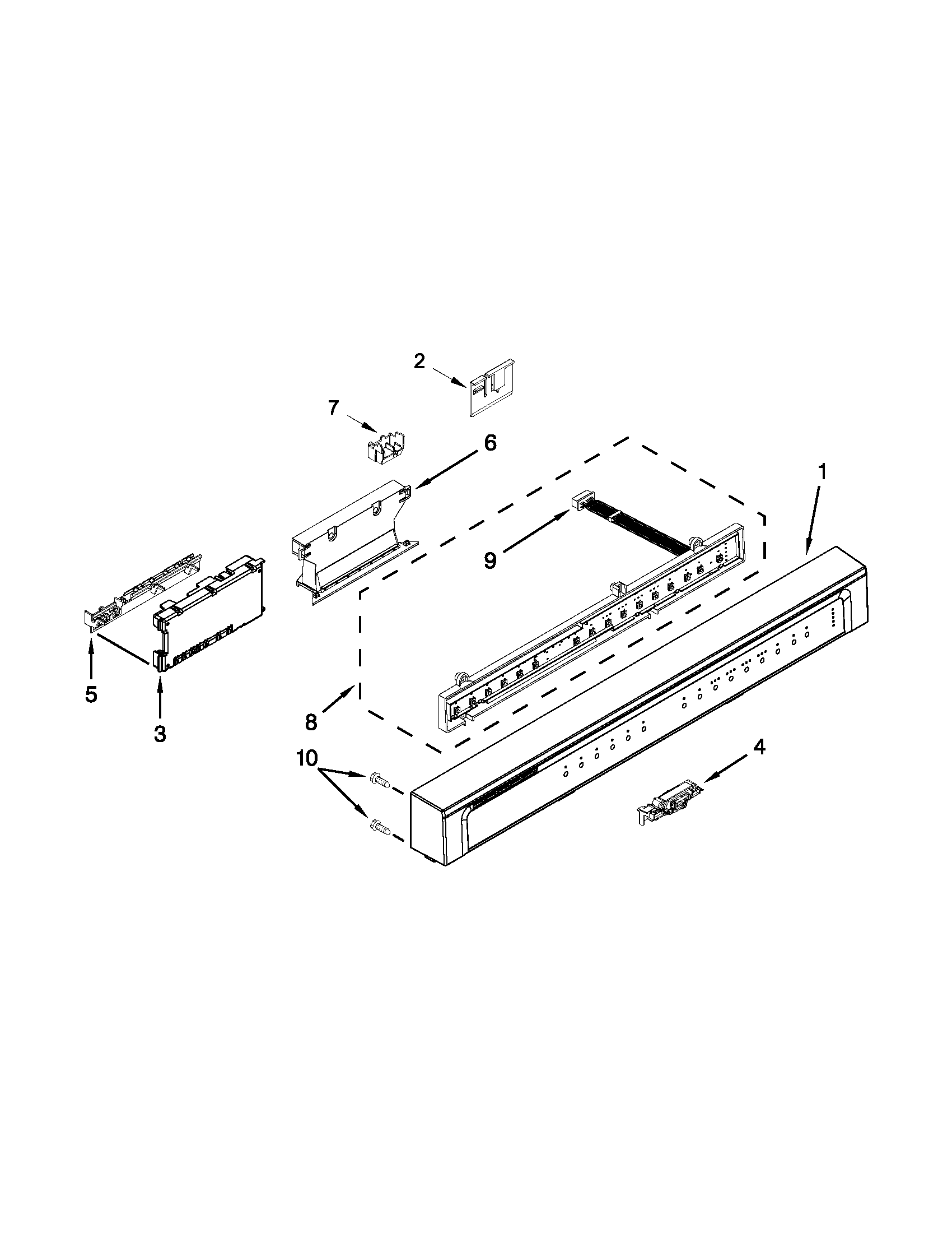 Whirlpool WDF750SAYB2 control panel and latch parts diagram