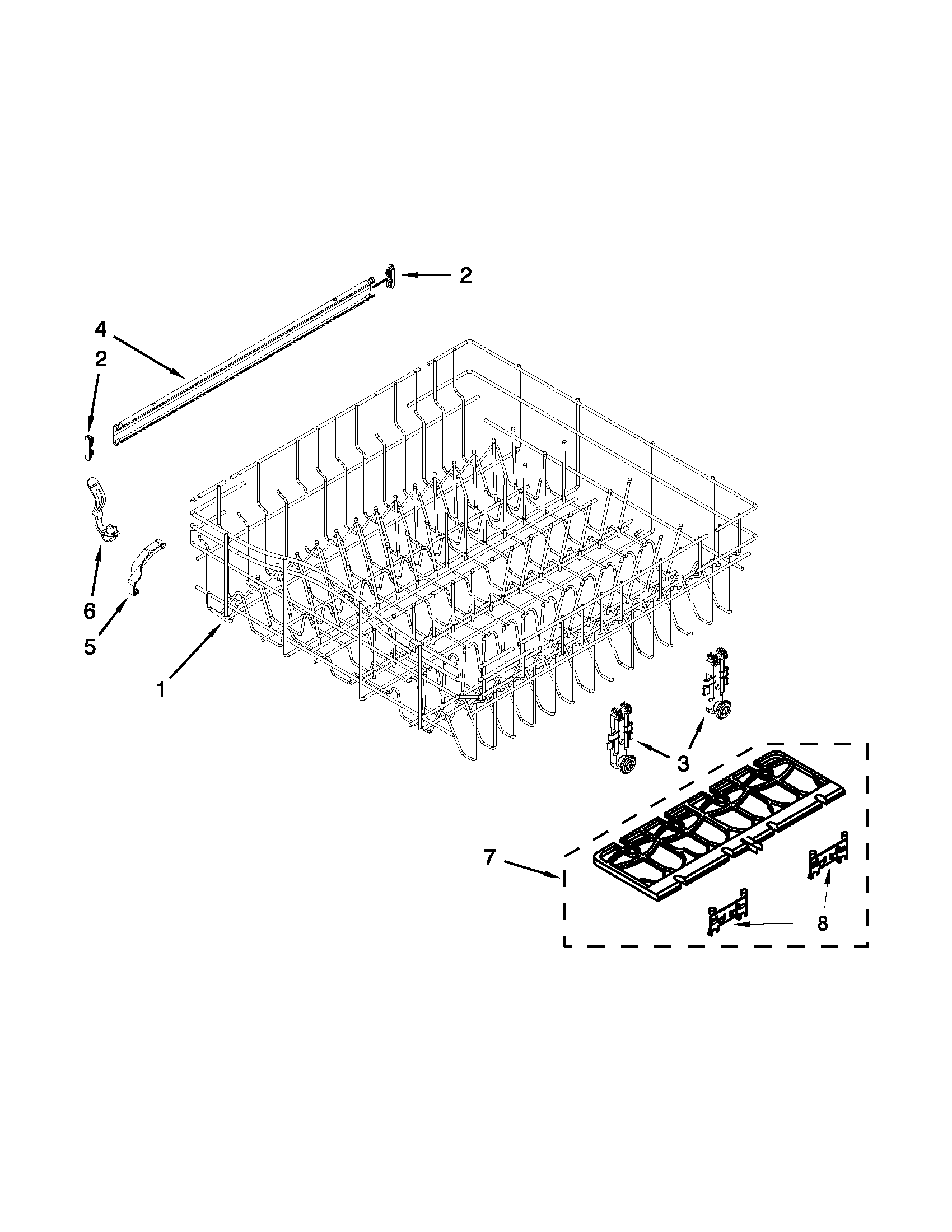 Whirlpool WDF750SAYB2 upper rack and track parts diagram
