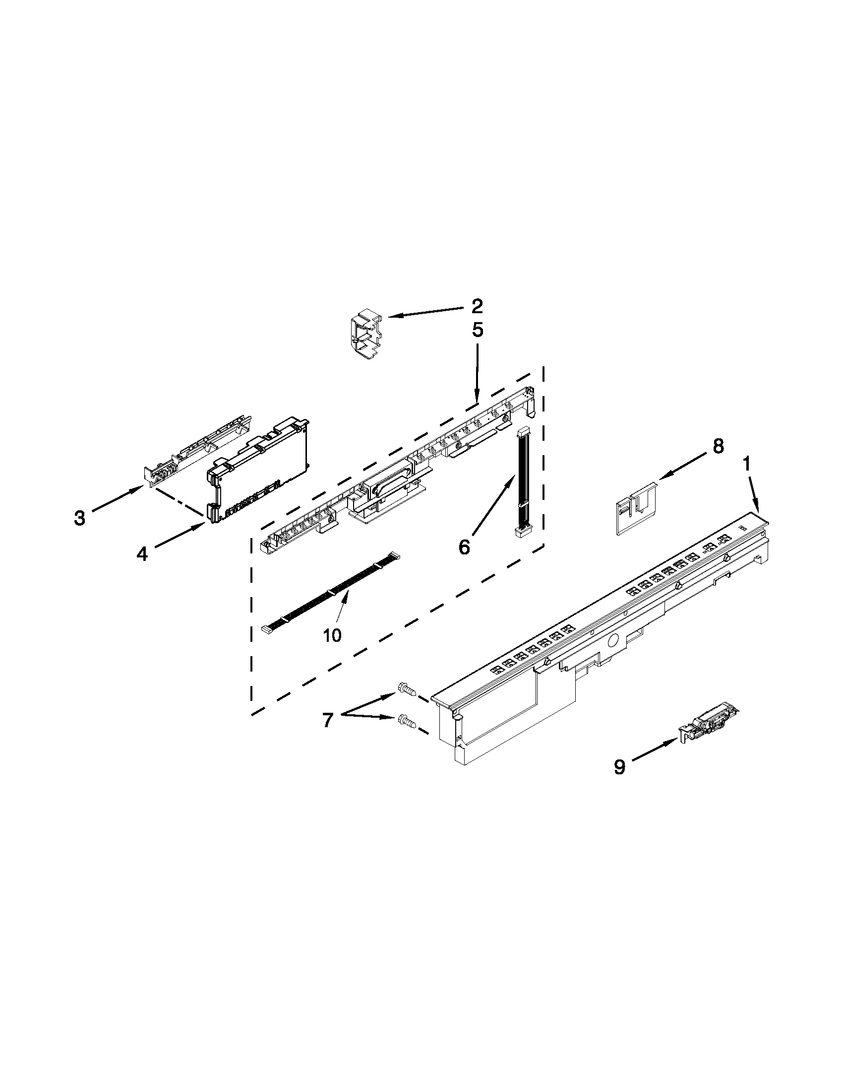 Whirlpool WDT790SAYM2 control panel and latch parts diagram