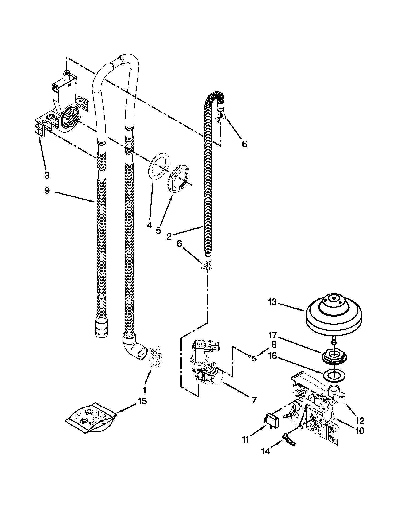 Whirlpool WDT790SAYM2 fill, drain and overfill parts diagram